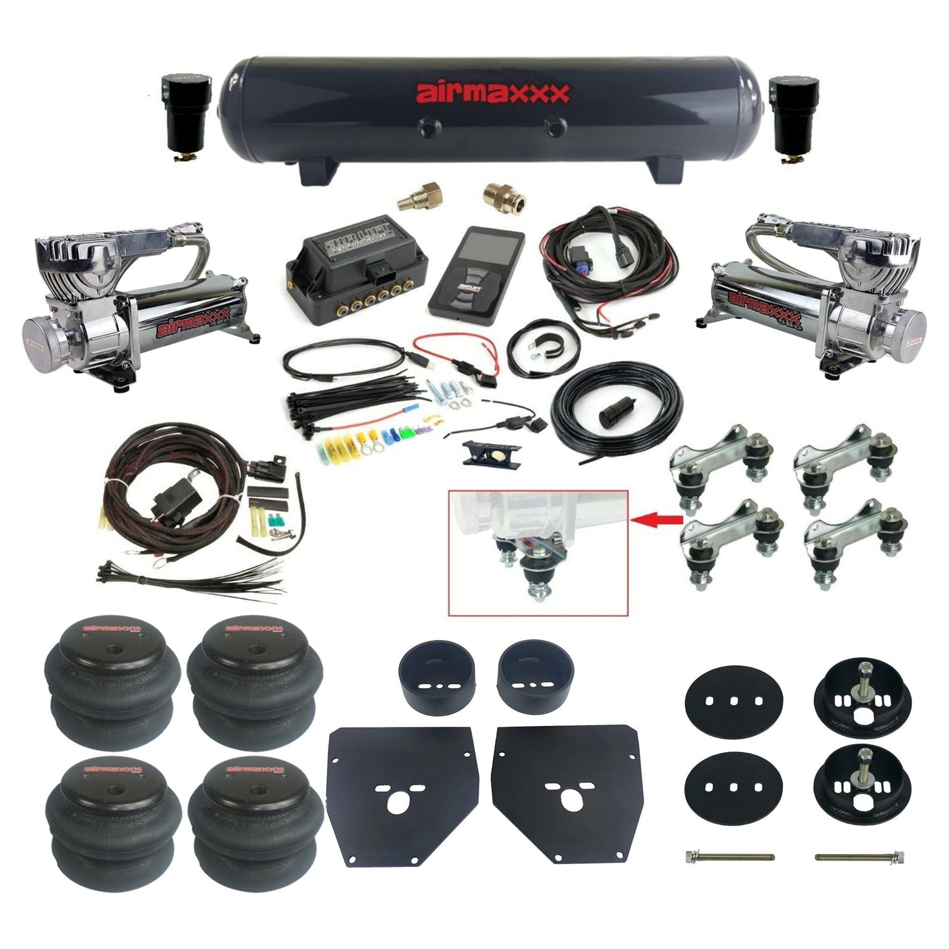 Air Lift 3P 27685 dual 580 chrome compressors steel tank 2600 bags & airmaxxx brackets Air Ride Kit for 1963–72 Chevy C10 KC1063-580C2-57S-27685-WK-3P2