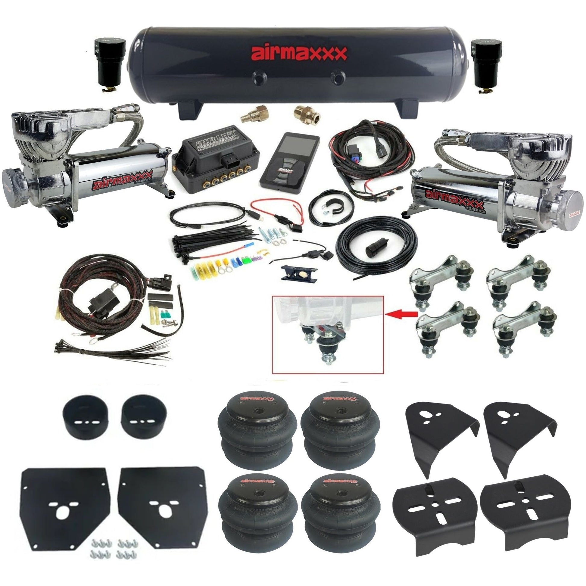 Air Lift 3P 27685 dual 580 chrome compressors steel tank 2600 bags & airmaxxx brackets Air Ride Kit for 1973–87 Chevy C10 KC1073-580C2-57S-27685-WK-3P2