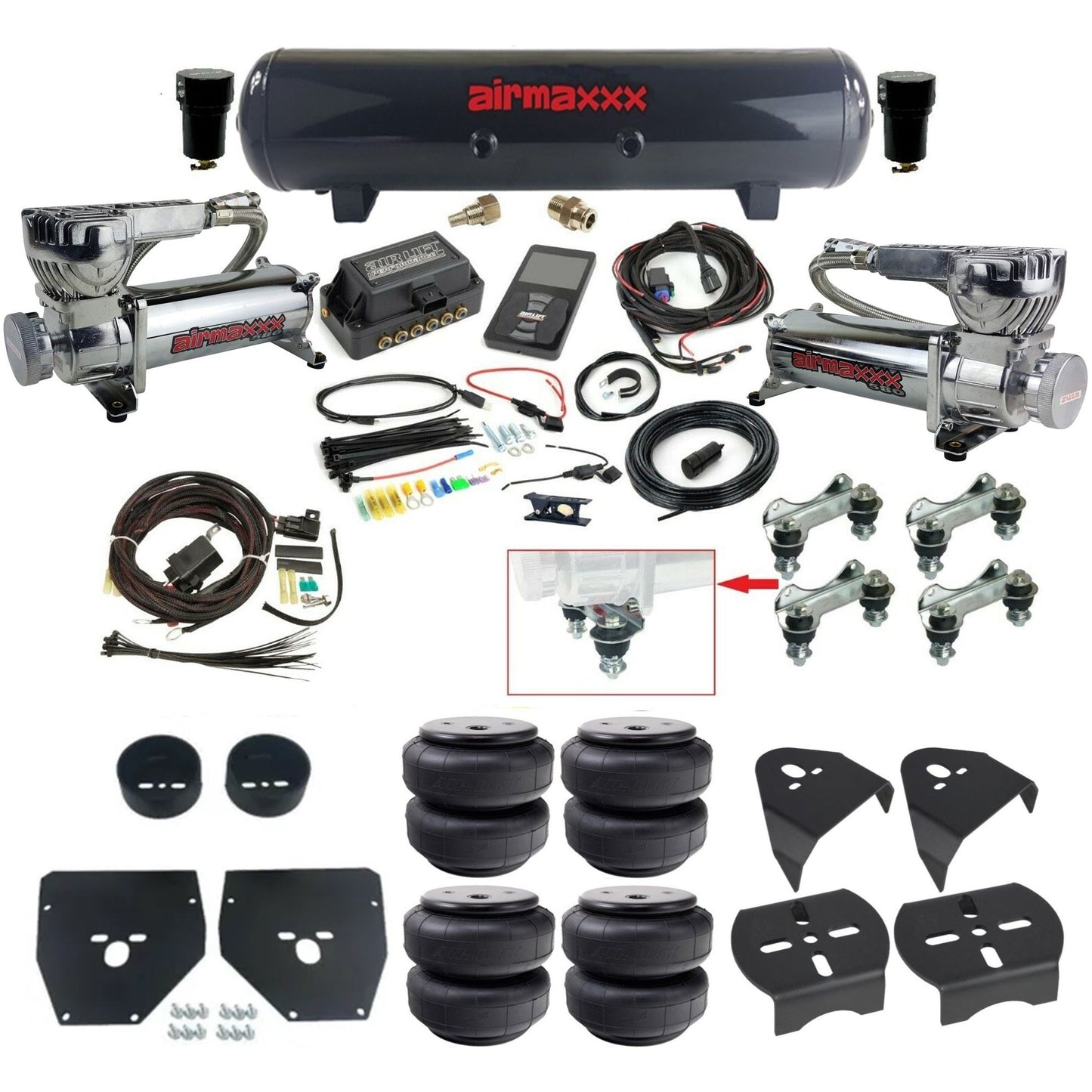 Air Lift 3P 27685 dual 580 chrome compressors steel tank airlift bags & airmaxxx brackets Air Ride Kit for 1973–87 Chevy C10 KC1073-580C2-57S-27685-WK-3P2D26