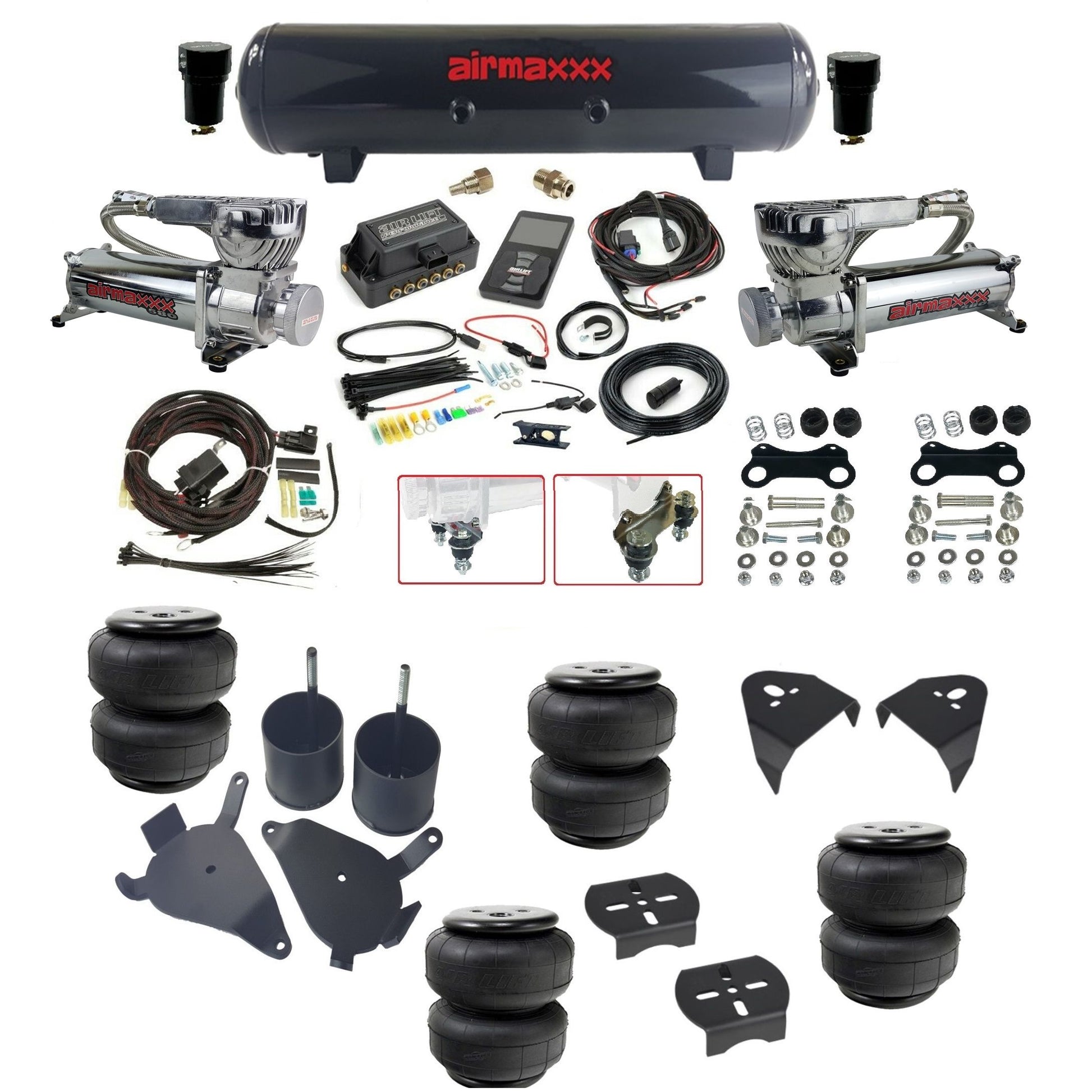 Air Lift 3P 27685 dual 580 chrome compressors steel tank airlift bags & airmaxxx brackets Air Ride Kit for 1982–2005 S10/S15/Sonoma KS10-580C2-57S-27685-WK-3P2D25
