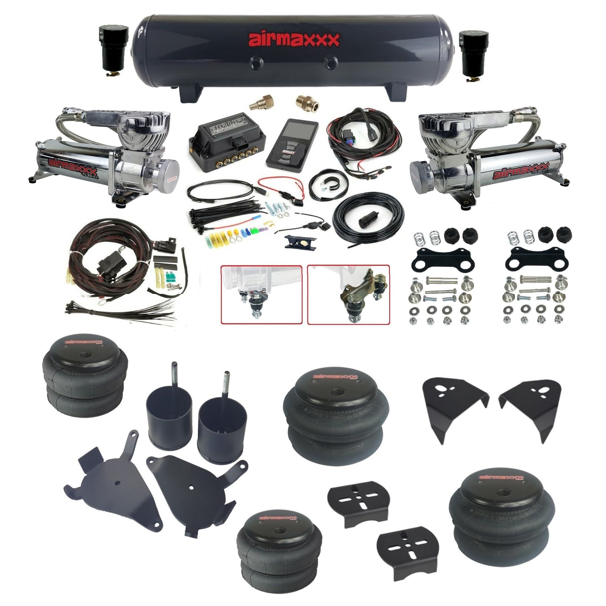 Air Lift 3P 27685 dual 580 chrome compressors steel tank bags & airmaxxx brackets Air Ride Kit for 1982–2005 S10/S15/Sonoma KS10-580C2-57S-27685-WK-3P2