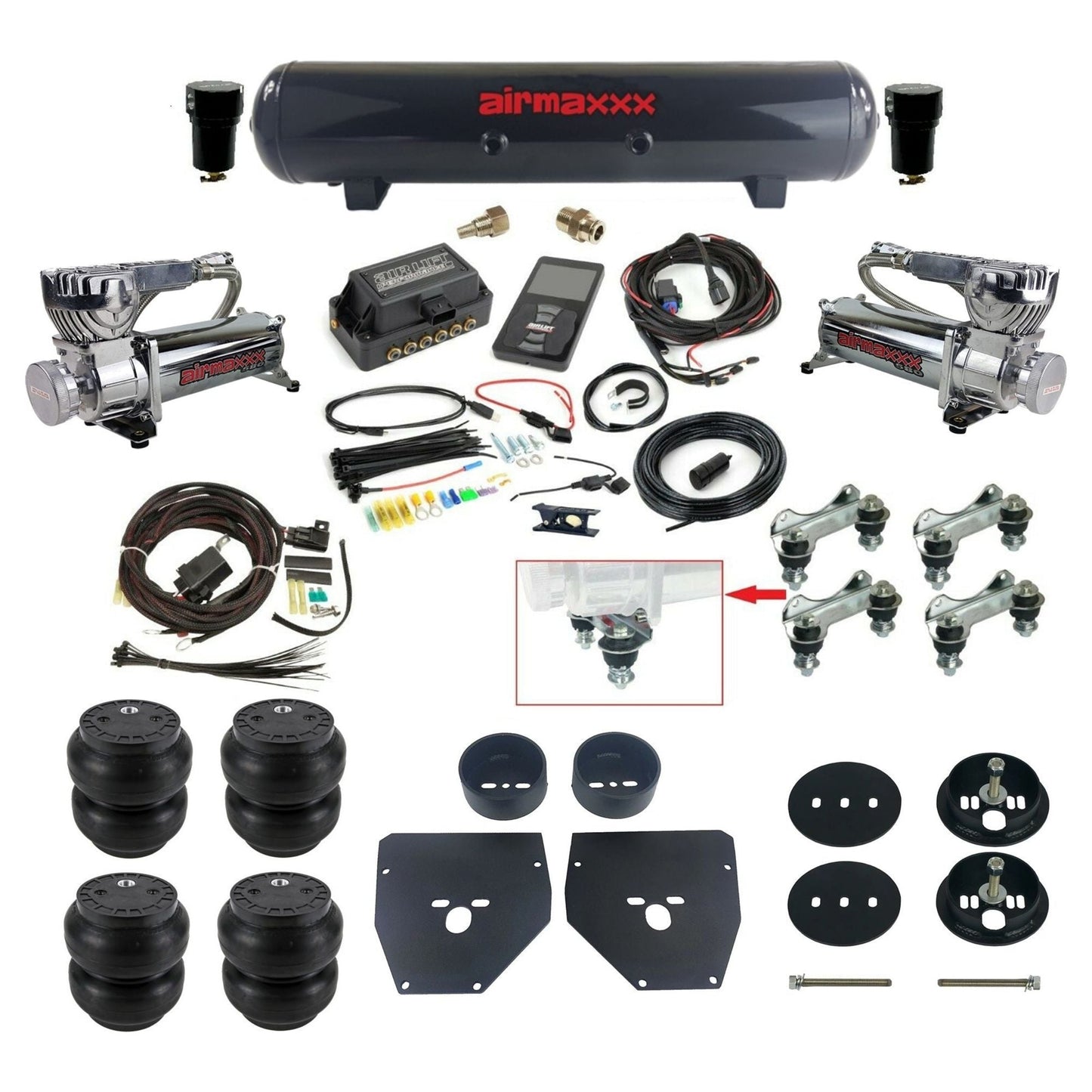 Air Lift 3P 27685 dual 580 chrome compressors steel tank slam bags & airmaxxx brackets Air Ride Kit for 1963–72 Chevy C10 KC1063-580C2-57S-27685-WK-3P2SS7