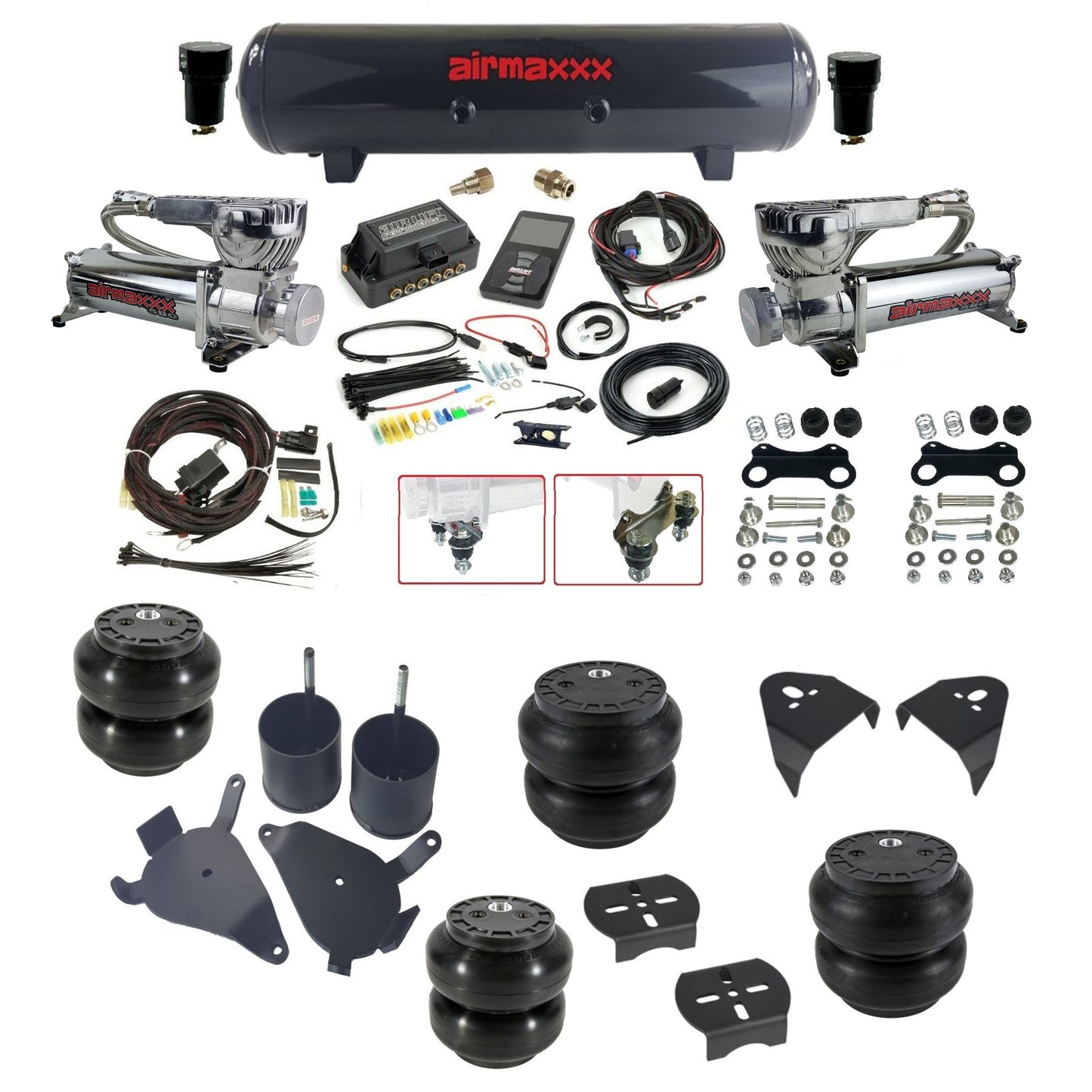 Air Lift 3P 27685 dual 580 chrome compressors steel tank slam bags & airmaxxx brackets Air Ride Kit for 1982–2005 S10/S15/Sonoma KS10-580C2-57S-27685-WK-3P2SS6SS7