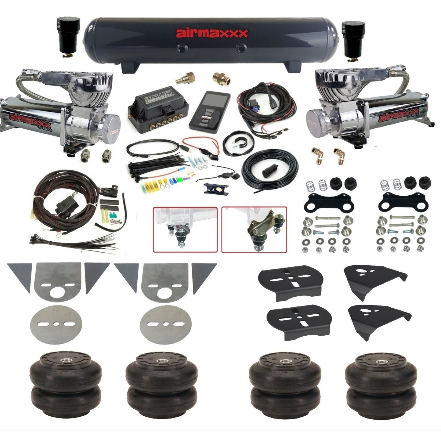 Air Lift 3P 27685 dual 580 chrome compressors steel tank slam bags & brackets Air Ride Kit for Import Mini Trucks KTOR-580C2-57S-27685-WK-3P2SS6