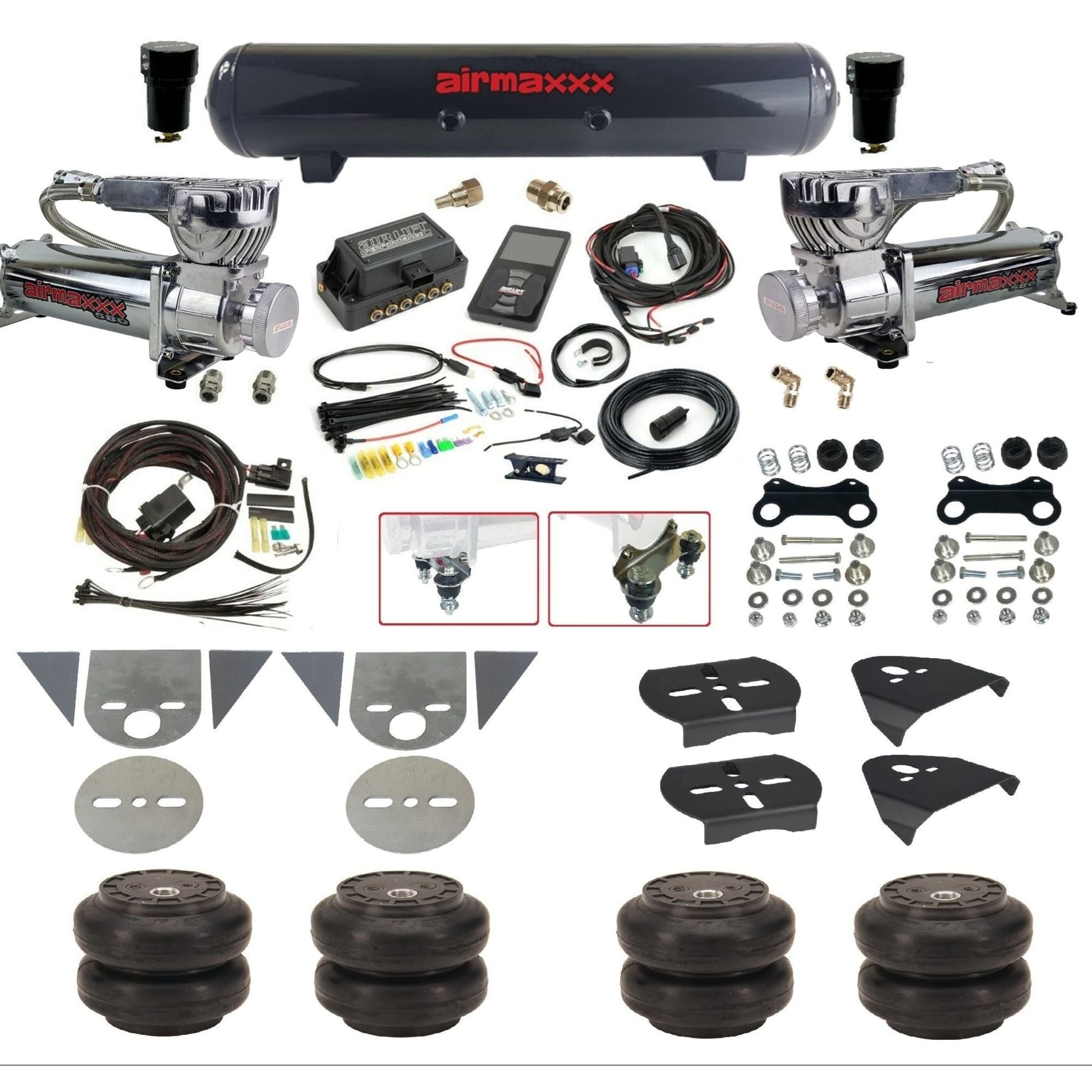 Air Lift 3P 27685 dual 580 chrome compressors steel tank slam bags & brackets Air Ride Kit for Import Mini Trucks KTOR-580C2-57S-27685-WK-3P2SS6