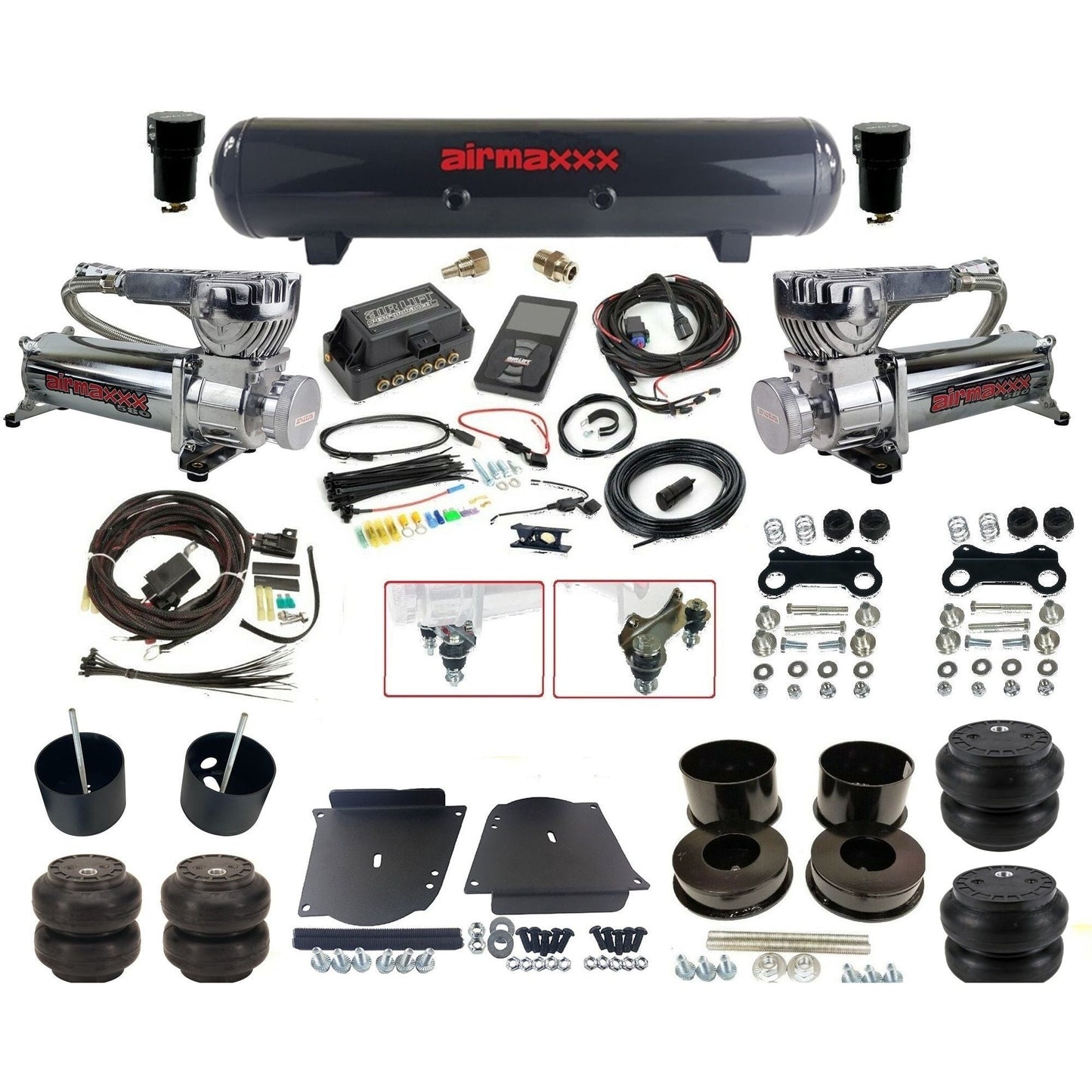 Air Lift 3P 27685 dual 580 chrome compressors steel tank & slam bags w/airmaxxx brackets Air Ride Kit for 1964–72 GM A-Body KABDY-580C2-57S-27685-WK-3P2SS6SS7