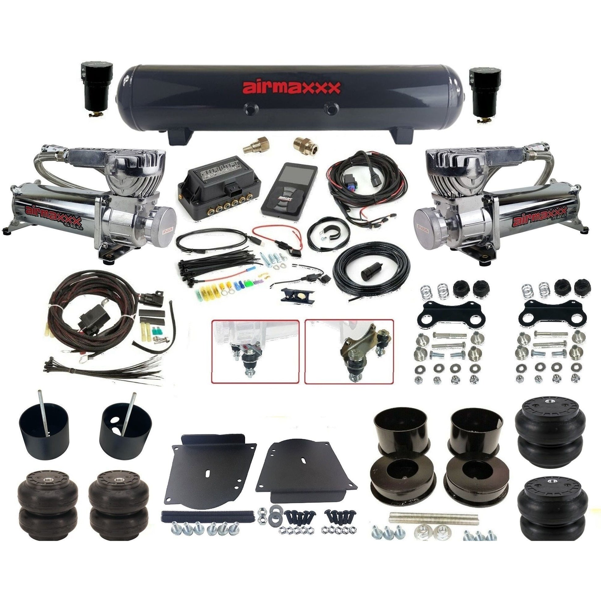 Air Lift 3P 27685 dual 580 chrome compressors steel tank & slam bags w/airmaxxx brackets Air Ride Kit for 1964–72 GM A-Body KABDY-580C2-57S-27685-WK-3P2SS6SS7