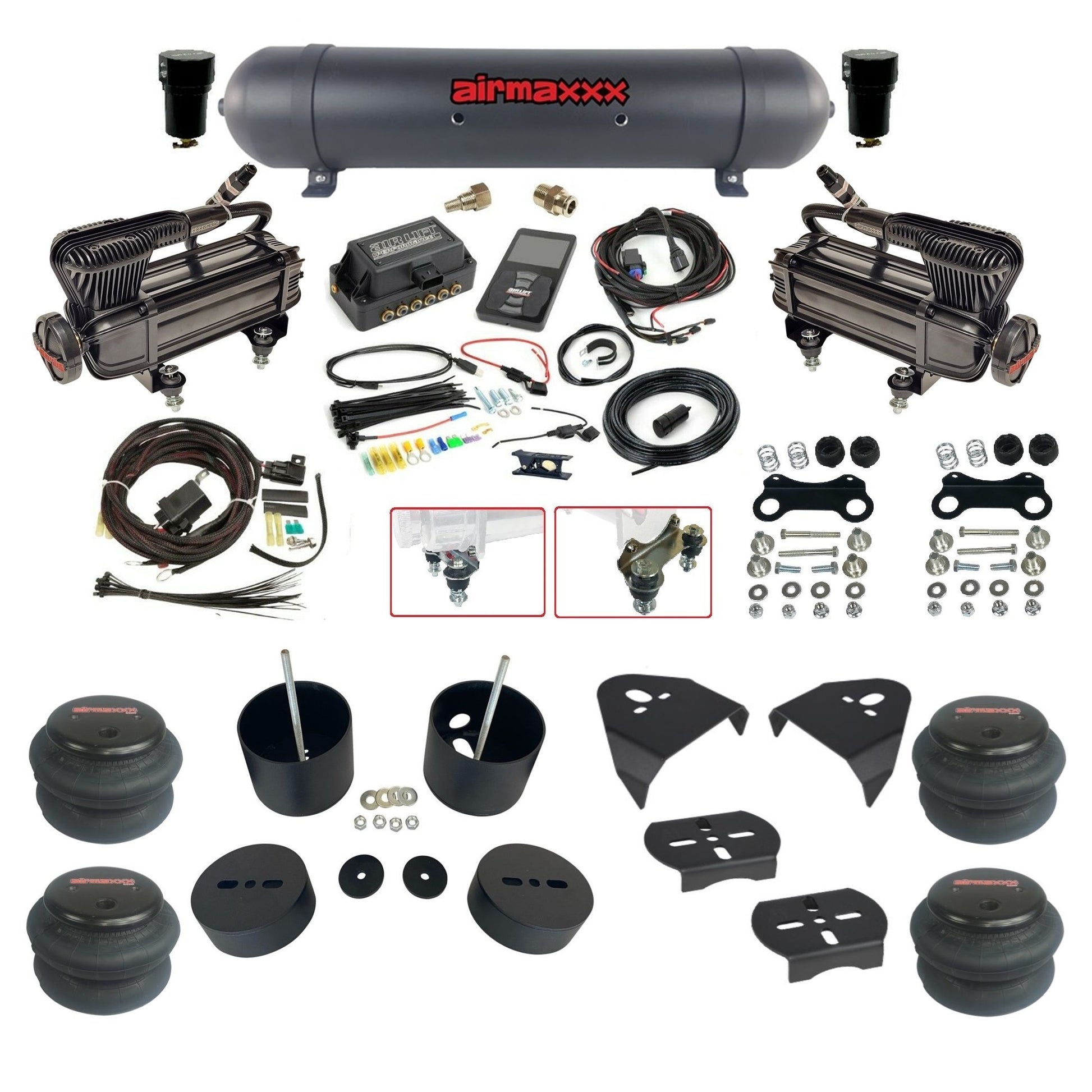 Air Lift 3P 27685 dual X-series compressor black aluminum tank 2600 bags & airmaxxx brackets Air Ride Kit for 1999–2006 Silverado/Sierra 1500 KGM99-XB2-57ABK-27685-WK-3P2