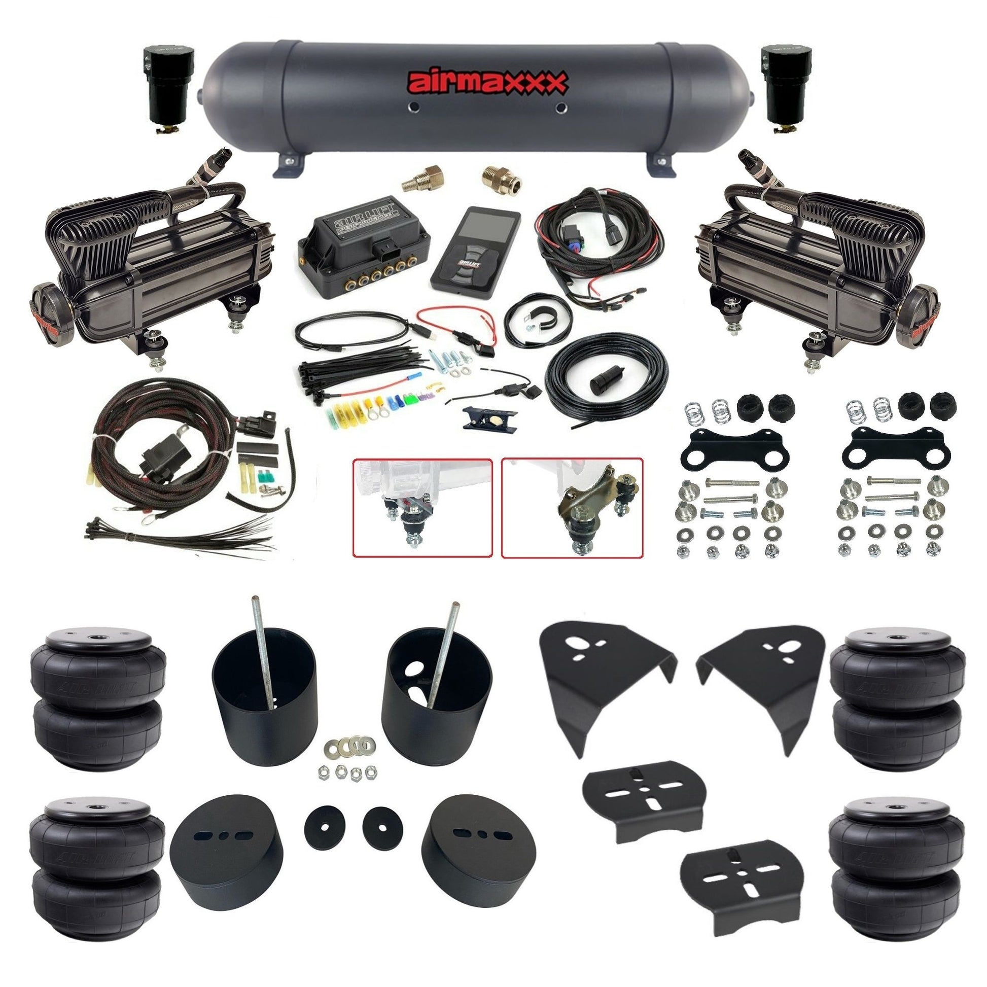 Air Lift 3P 27685 dual X-series compressor black aluminum tank airlift bags & airmaxxx brackets Air Ride Kit for 1999–2006 Silverado/Sierra 1500 KGM99-XB2-57ABK-27685-WK-3P2D26