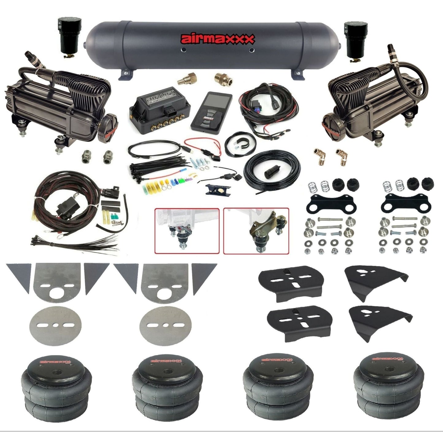 Air Lift 3P 27685 dual x-series compressors aluminum tank 2500 bags & airmaxxx brackets Air Ride Kit for Import Mini Trucks KTOR-XB2-57ABK-27685-WK-3P2