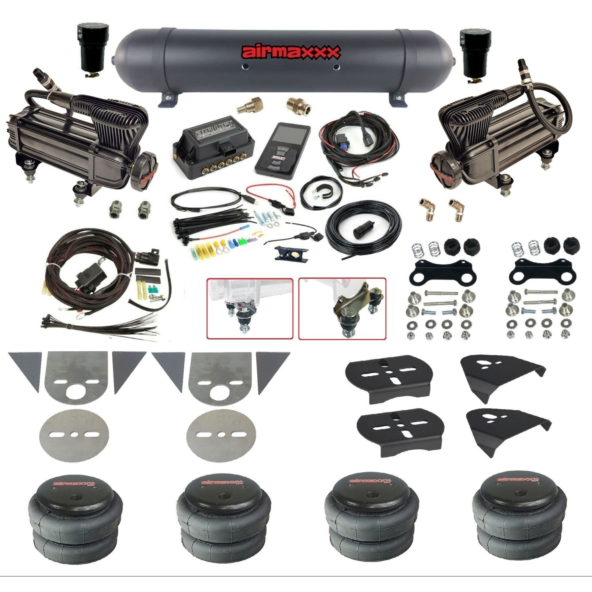 Air Lift 3P 27685 dual x-series compressors aluminum tank 2500 bags & airmaxxx brackets Air Ride Kit for Import Mini Trucks KTOR-XB2-57ABK-27685-WK-3P2