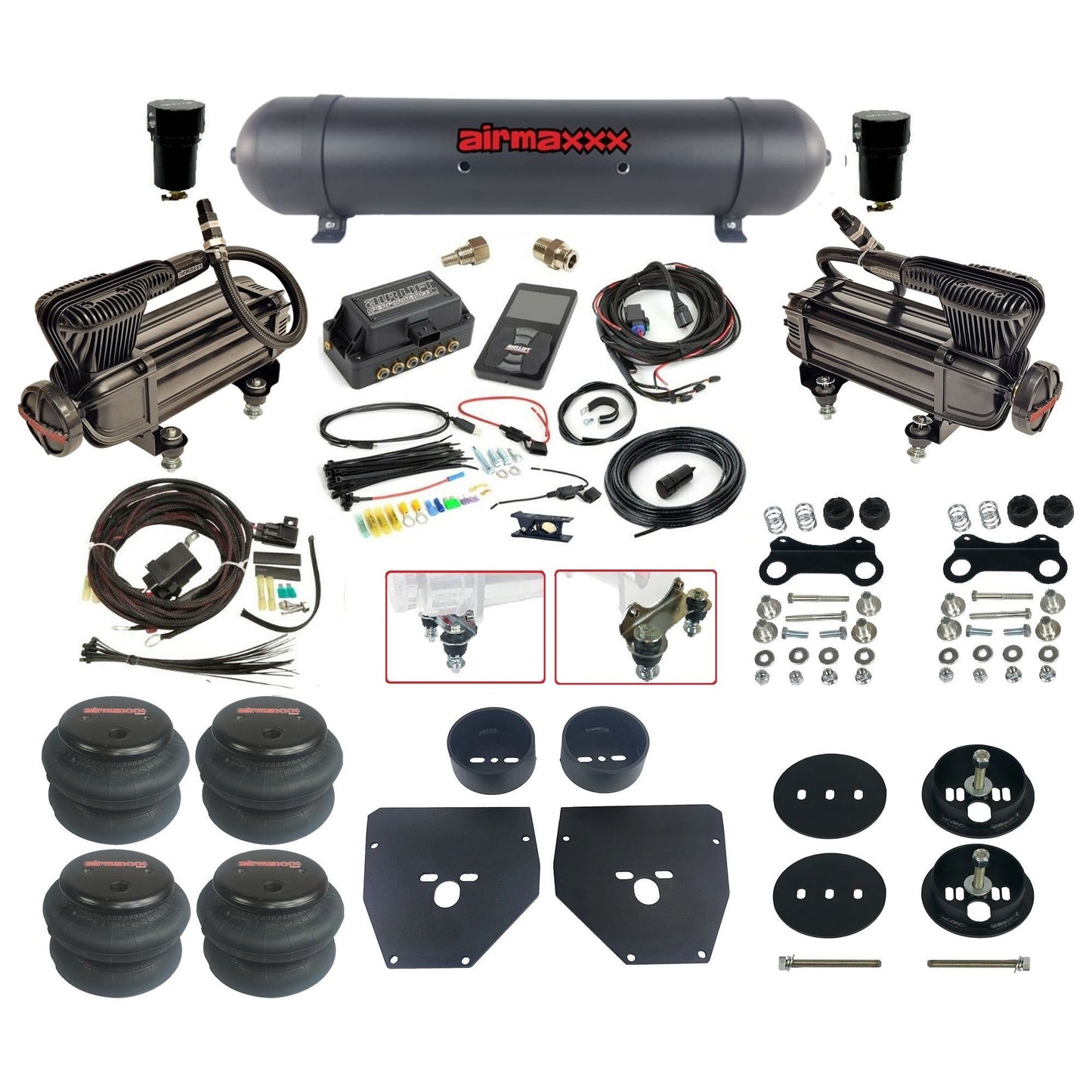 Air Lift 3P 27685 dual x-series compressors aluminum tank 2600 bags & airmaxxx brackets Air Ride Kit for 1963–72 Chevy C10 KC1063-XB2-57ARW-27685-WK-3P2