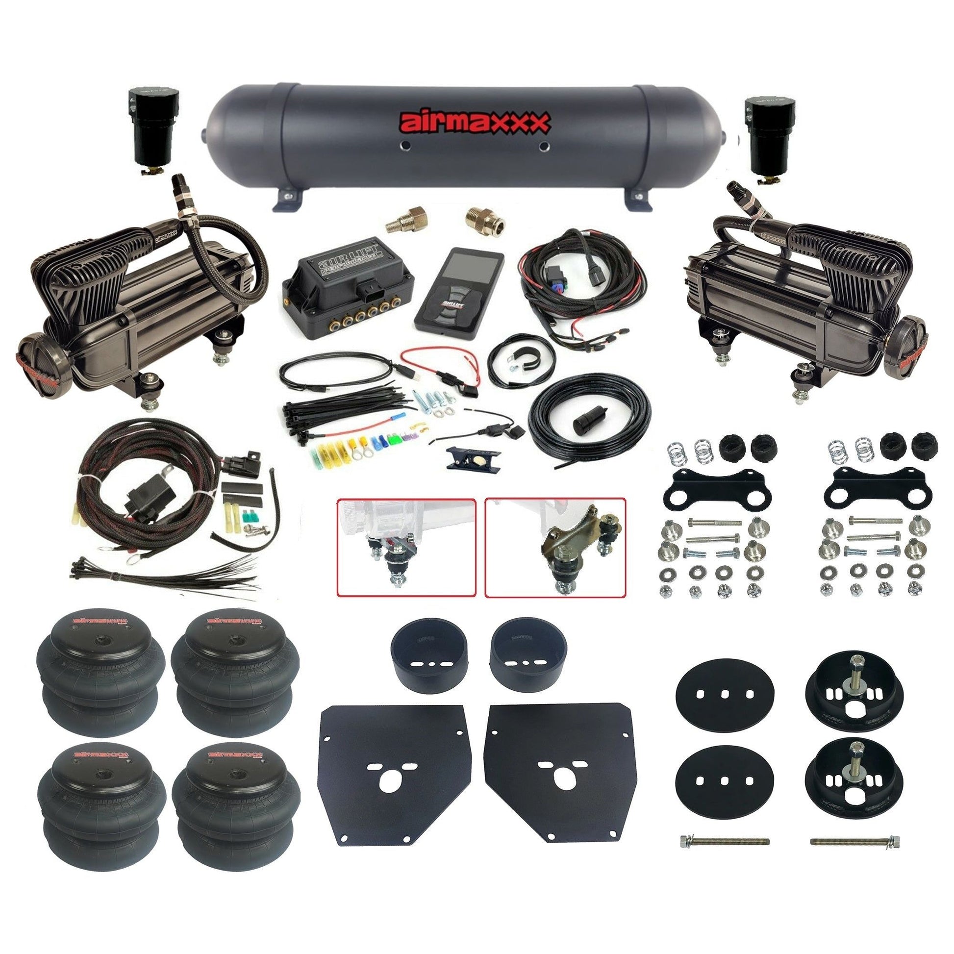 Air Lift 3P 27685 dual x-series compressors aluminum tank 2600 bags & airmaxxx brackets Air Ride Kit for 1963–72 Chevy C10 KC1063-XB2-57ARW-27685-WK-3P2