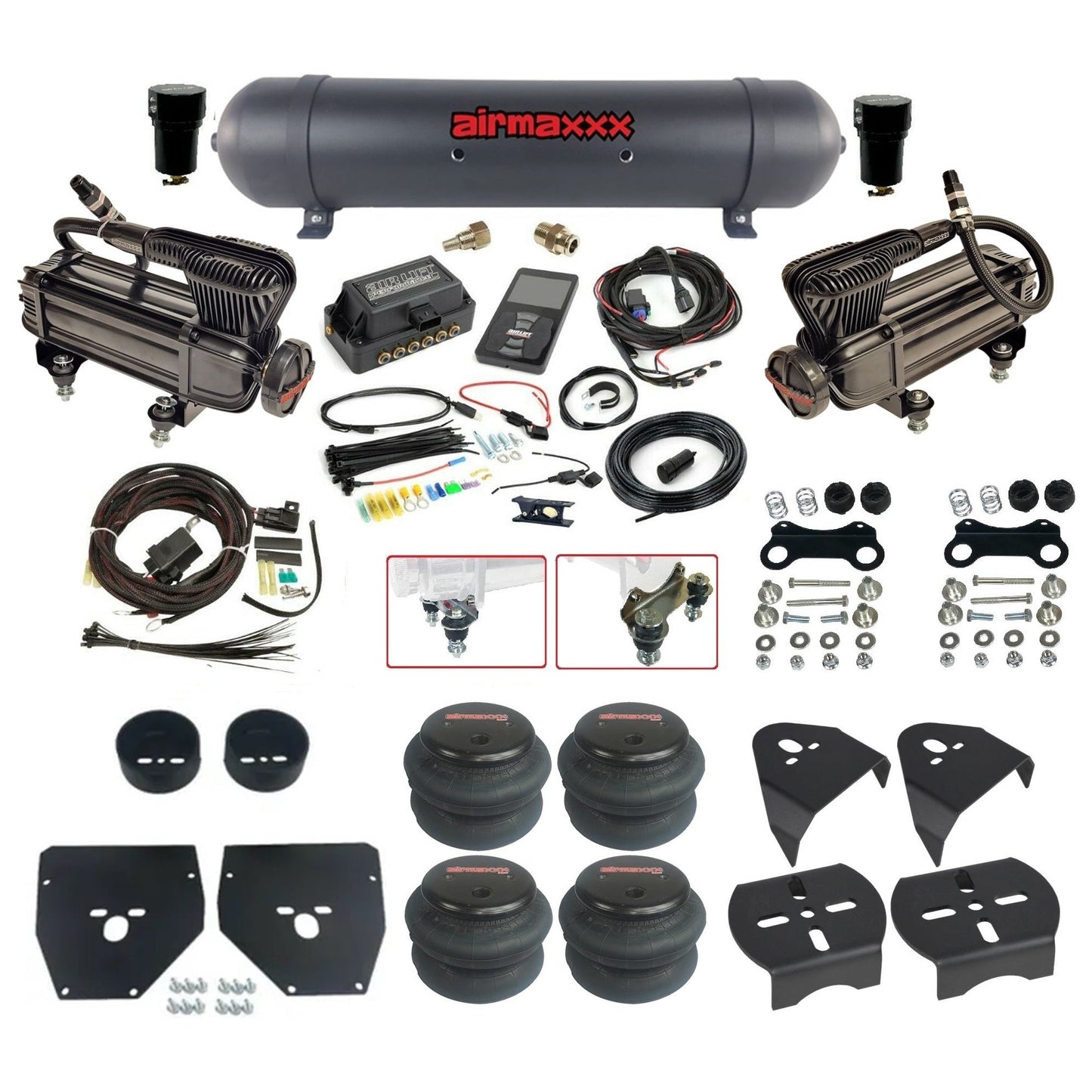 Air Lift 3P 27685 dual x-series compressors aluminum tank 2600 bags & airmaxxx brackets Air Ride Kit for 1973–87 Chevy/GMC C10 KC1073-XB2-57ABK-27685-WK-3P2