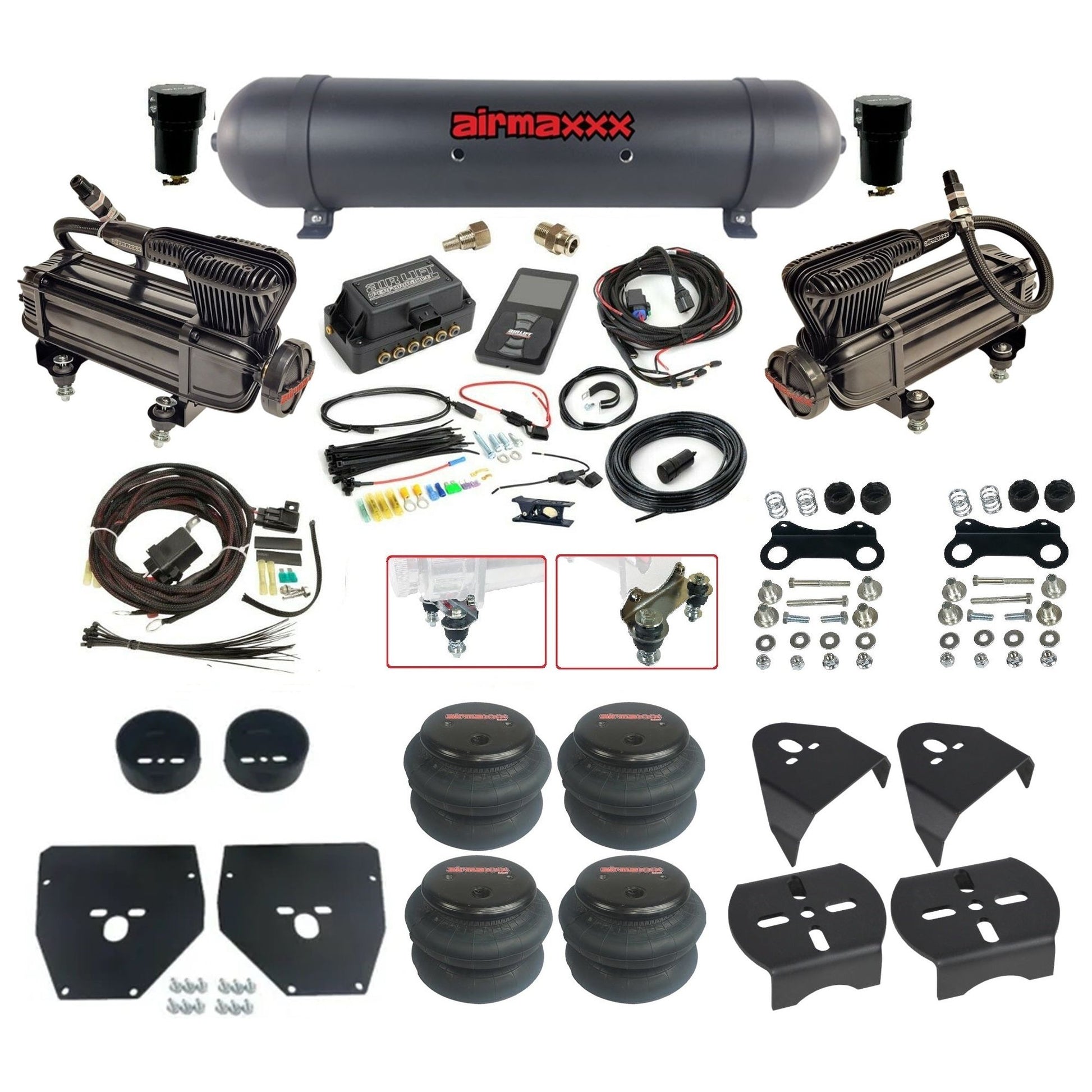 Air Lift 3P 27685 dual x-series compressors aluminum tank 2600 bags & airmaxxx brackets Air Ride Kit for 1973–87 Chevy/GMC C10 KC1073-XB2-57ABK-27685-WK-3P2