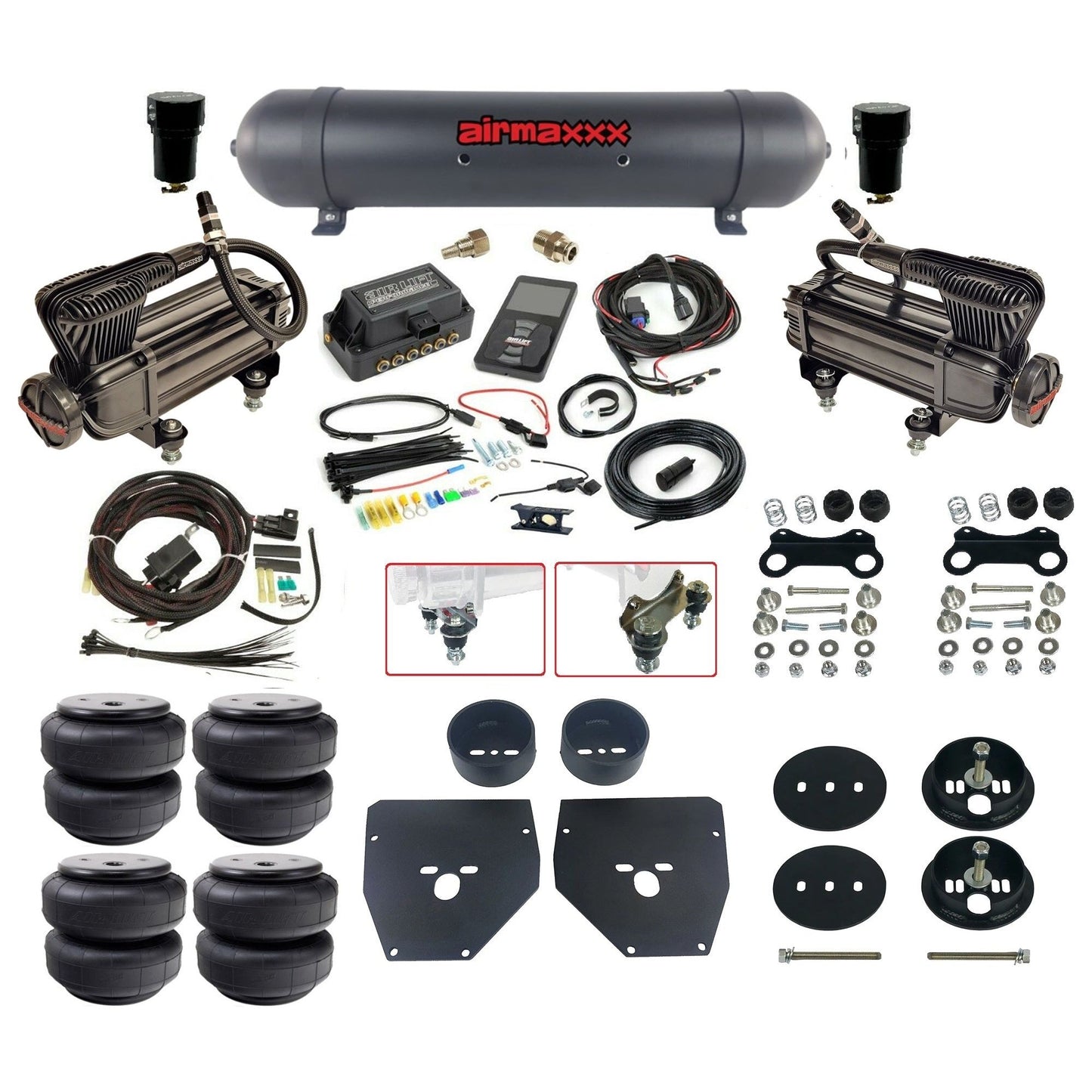 Air Lift 3P 27685 dual x-series compressors aluminum tank airlift bags & airmaxxx brackets Air Ride Kit for 1963–72 Chevy C10 KC1063-XB2-57ARW-27685-WK-3P2D26