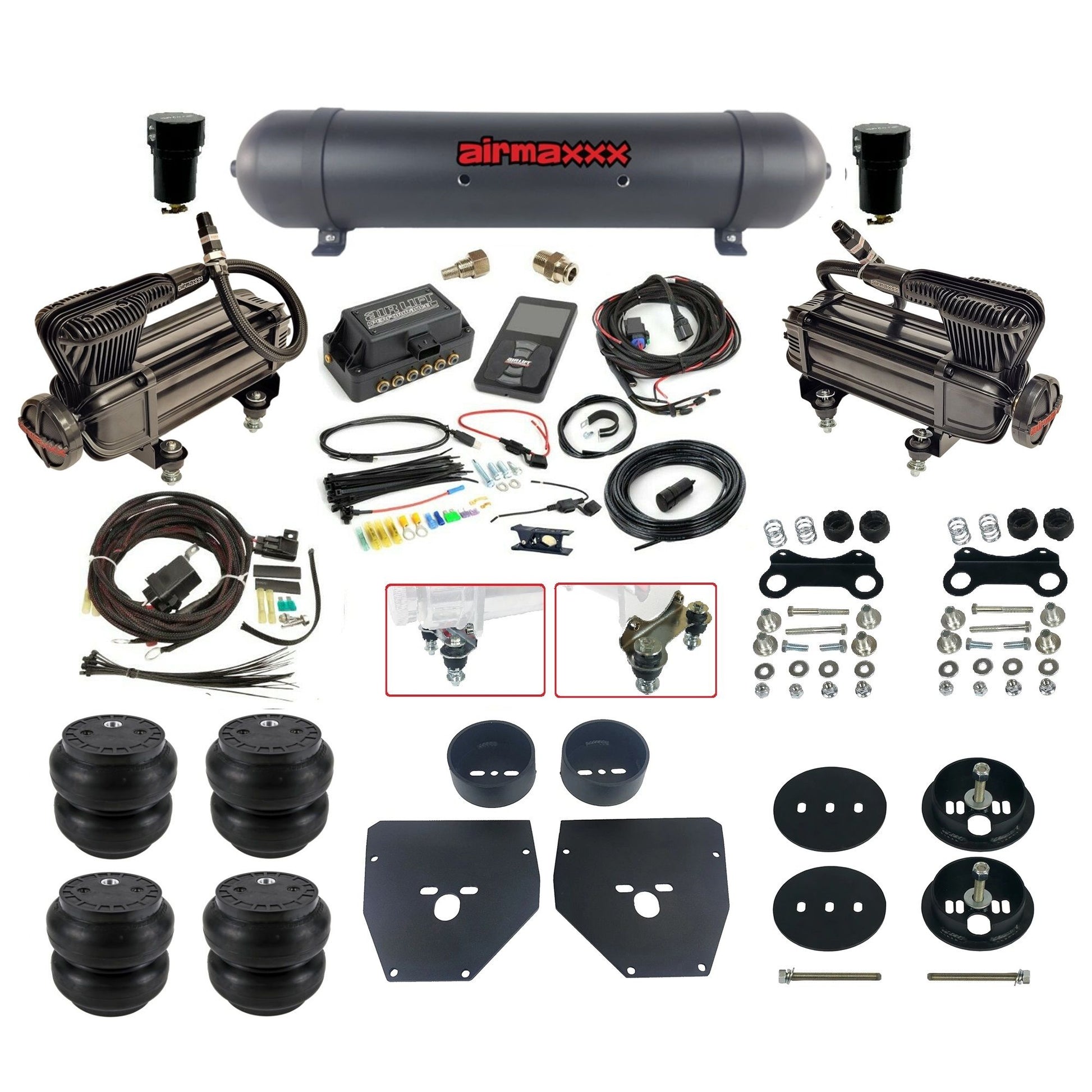 Air Lift 3P 27685 dual x-series compressors aluminum tank slam bags & airmaxxx brackets Air Ride Kit for 1963–72 Chevy C10 KC1063-XB2-57ARW-27685-WK-3P2SS7