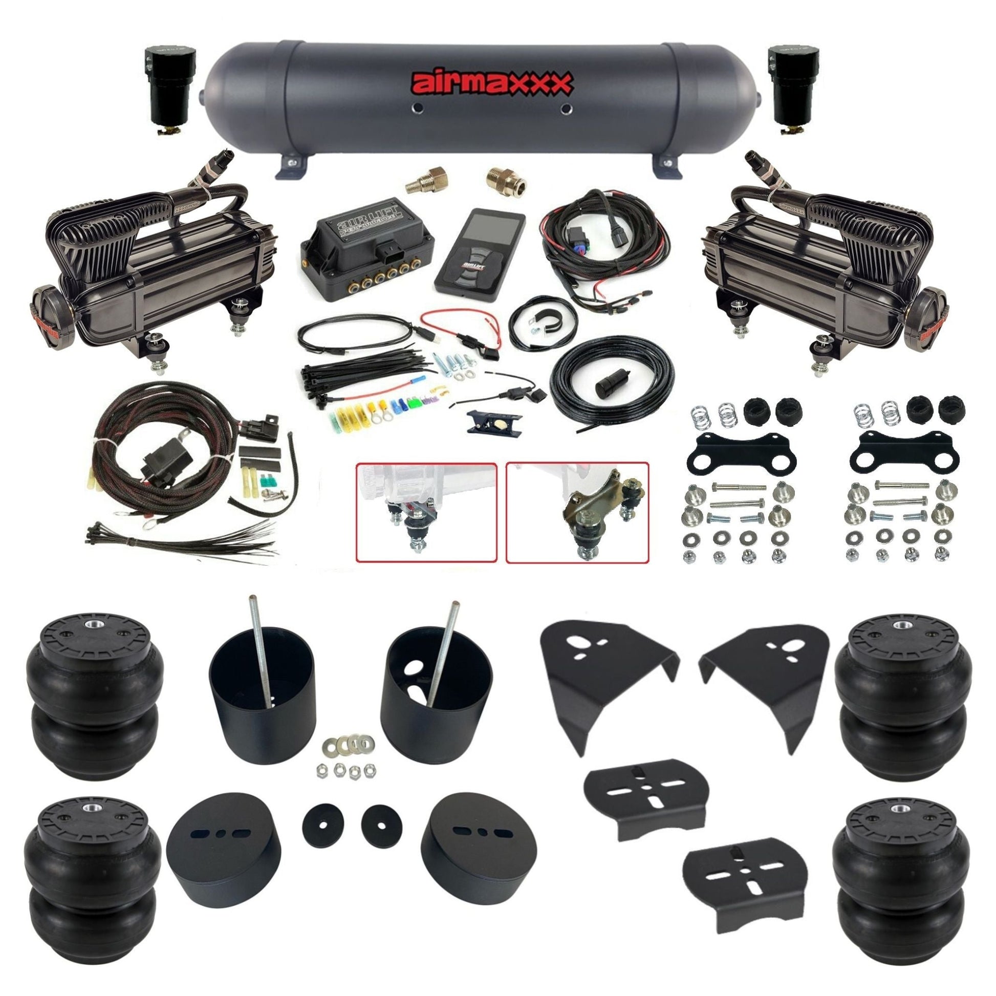 Air Lift 3P 27685 dual x-series compressors aluminum tank slam bags & airmaxxx brackets Air Ride Kit for 1988–1998 silverado 1500 KGM88-XB2-57ABK-27685-WK-3P2SS7