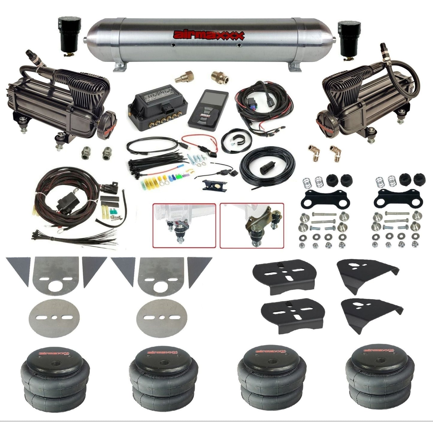 Air Lift 3P 27685 dual x-series compressors raw aluminum tank 2500 bags & brackets Air Ride Kit for Import Mini Trucks KTOR-XB2-57ARW-27685-WK-3P2