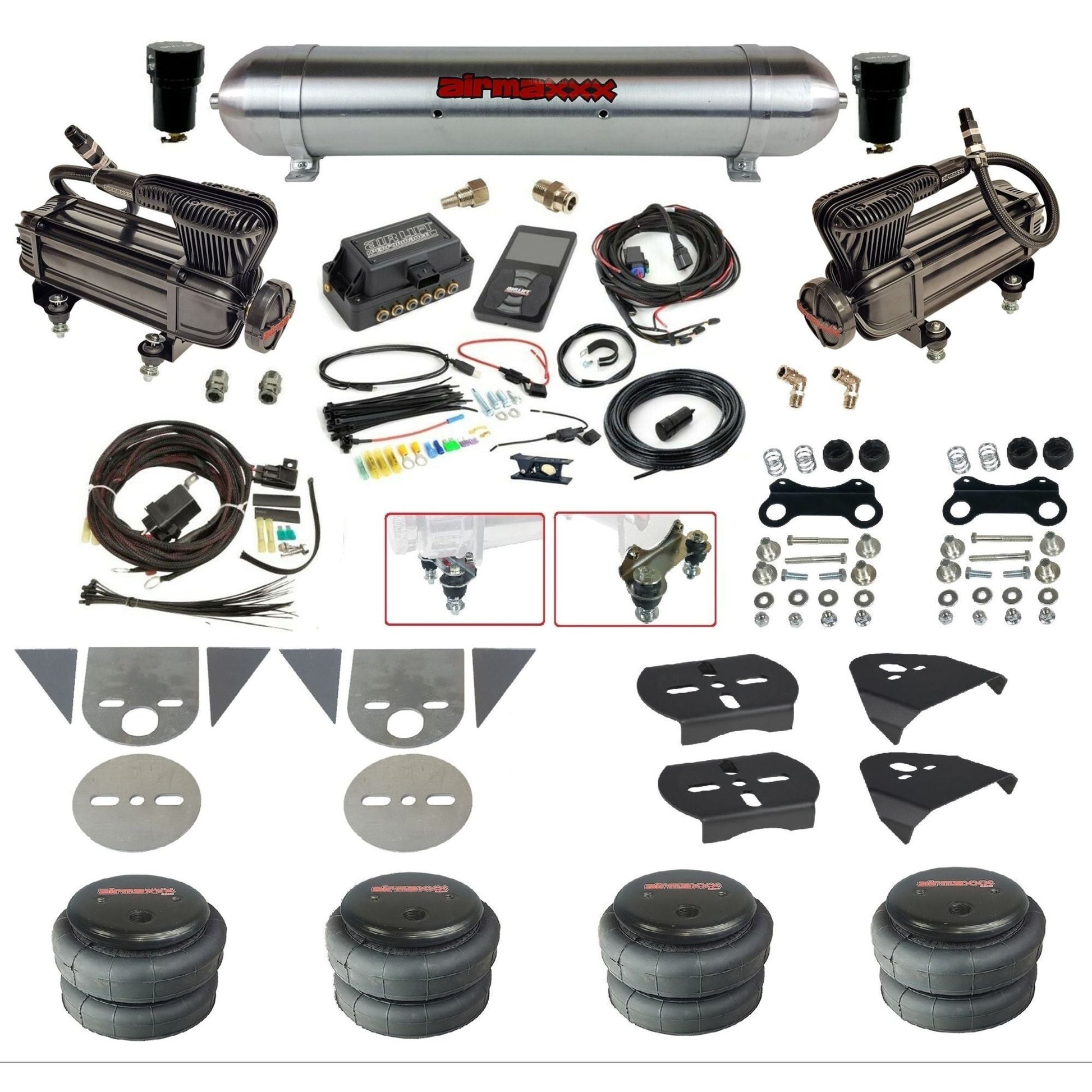 Air Lift 3P 27685 dual x-series compressors raw aluminum tank 2500 bags & brackets Air Ride Kit for Import Mini Trucks KTOR-XB2-57ARW-27685-WK-3P2