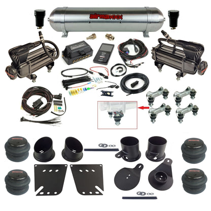 Air Lift 3P 27685 dual x-series  compressors raw aluminum tank 2600 bags & airmaxxx brackets Air Ride Kit for 1958–64 Chevy Impala KIMP58-XB2-57ARAW-27685-WK-3P2