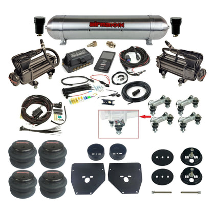 Air Lift 3P 27685 dual x-series compressors raw aluminum tank 2600 bags & airmaxxx brackets Air Ride Kit for 1963–72 Chevy C10 KC1063-XB2-57ARW-27685-WK-3P2