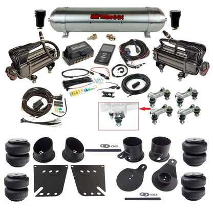 Air Lift 3P 27685 dual x-series  compressors raw aluminum tank airlift bags & airmaxxx brackets Air Ride Kit for 1958–64 Chevy Impala KIMP58-XB2-57ARAW-27685-WK-3P2.D25