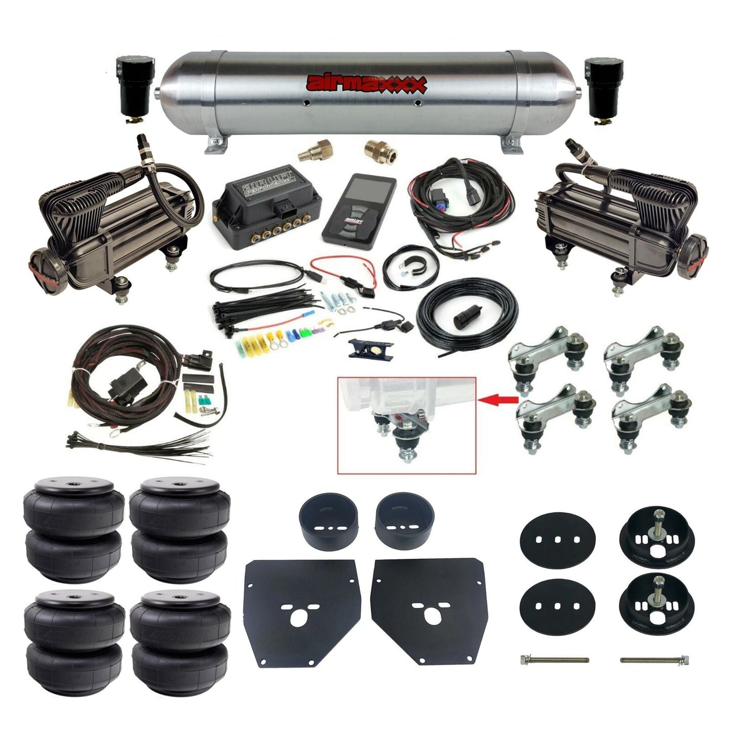 Air Lift 3P 27685 dual x-series compressors raw aluminum tank airlift bags & airmaxxx brackets Air Ride Kit for 1963–72 Chevy C10 KC1063-XB2-57ARW-27685-WK-3P2D26