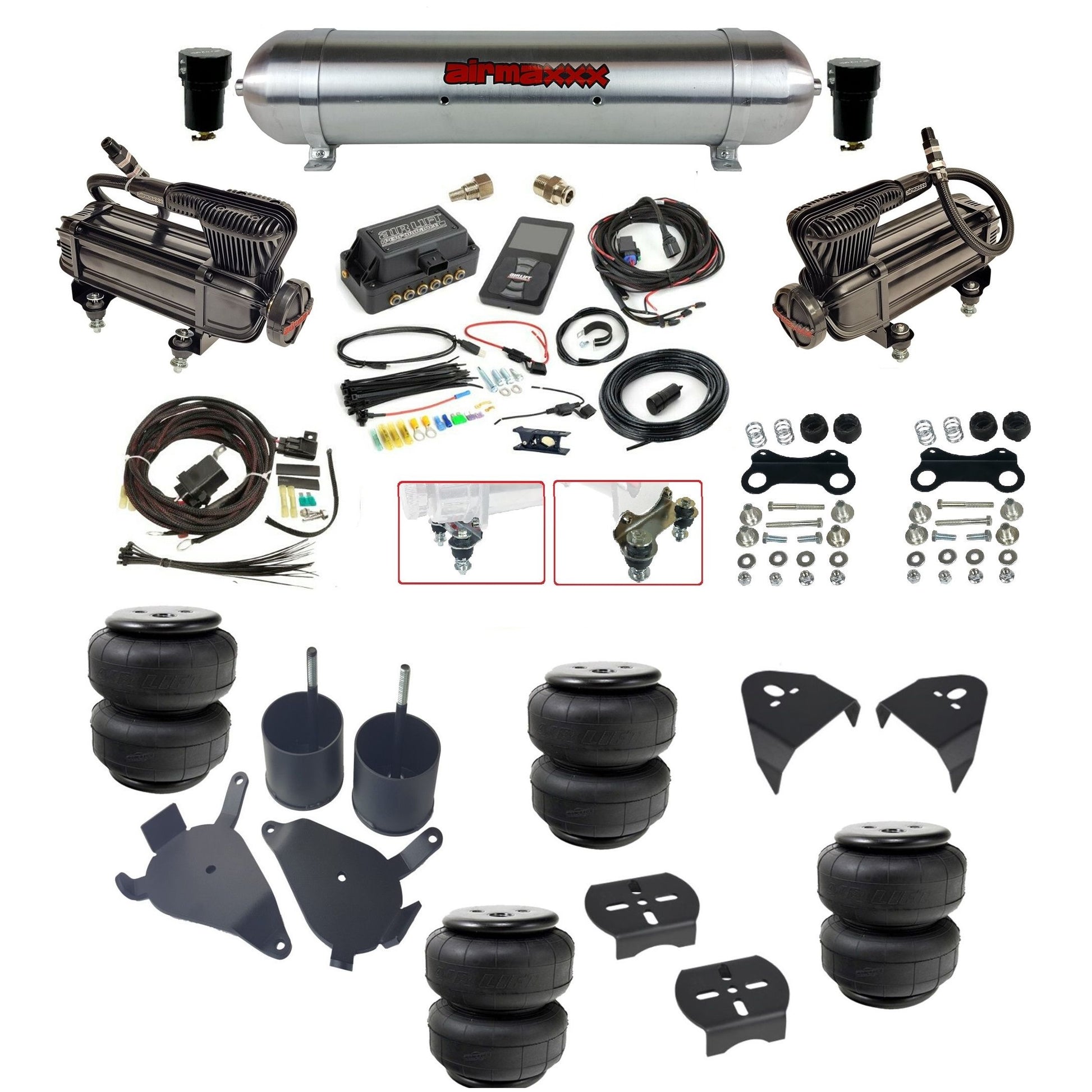 Air Lift 3P 27685 dual x-series compressors raw aluminum tank airlift bags & airmaxxx brackets Air Ride Kit for 1982–2005 S10/S15/Sonoma KS10-XB2-57ARW-27685-WK-3P2D25