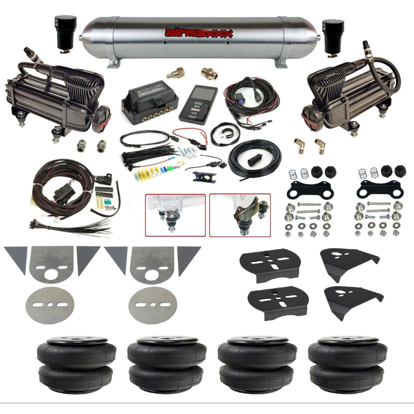 Air Lift 3P 27685 dual x-series compressors raw aluminum tank airlift bags & brackets Air Ride Kit for Import Mini Trucks KTOR-XB2-57ARW-27685-WK-3P2D25