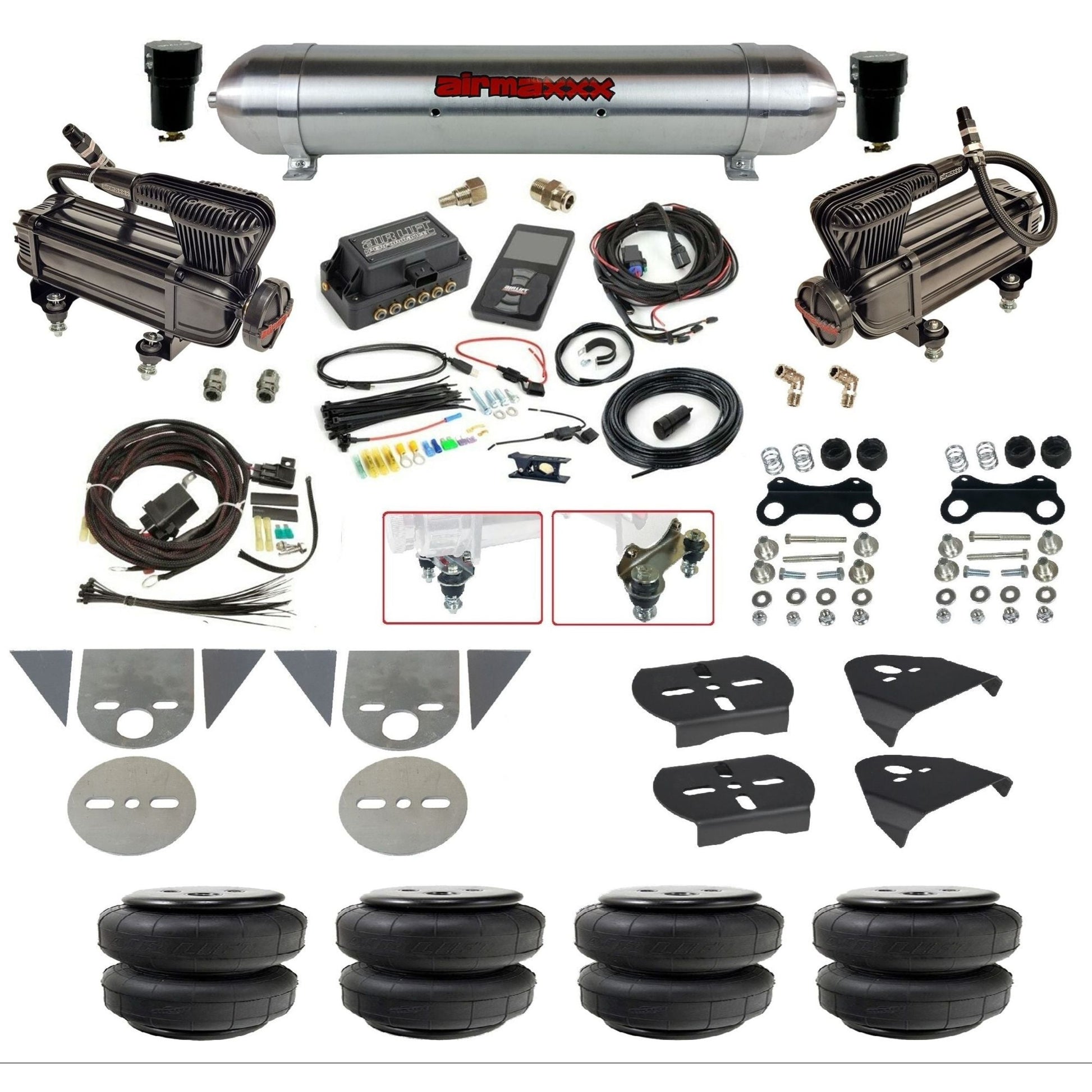 Air Lift 3P 27685 dual x-series compressors raw aluminum tank airlift bags & brackets Air Ride Kit for Import Mini Trucks KTOR-XB2-57ARW-27685-WK-3P2D25