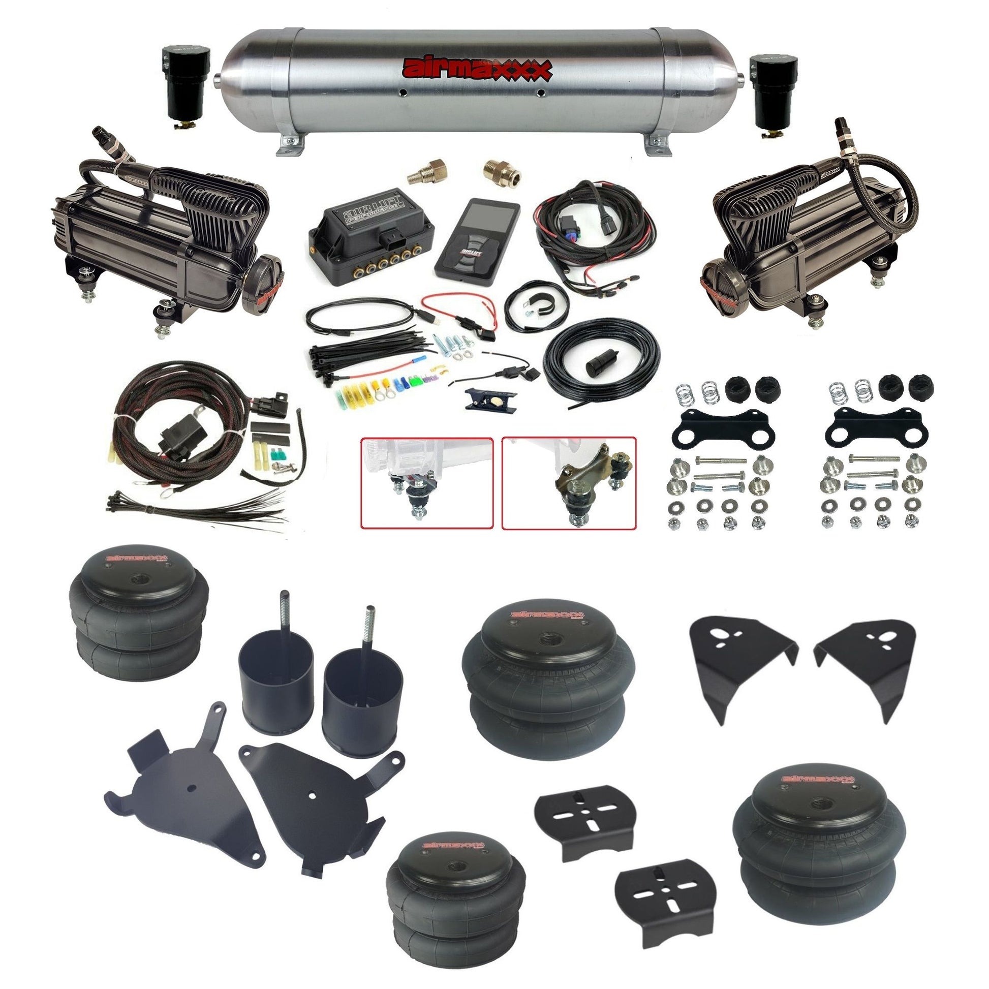 Air Lift 3P 27685 dual x-series compressors raw aluminum tank bags & airmaxxx brackets Air Ride Kit for 1982–2005 S10/S15/Sonoma KS10-XB2-57ARW-27685-WK-3P2