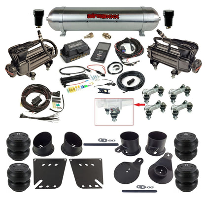 Air Lift 3P 27685 dual x-series  compressors raw aluminum tank slam bags & airmaxxx brackets Air Ride Kit for 1958–64 Chevy Impala KIMP58-XB2-57ARAW-27685-WK-3P2.SS7