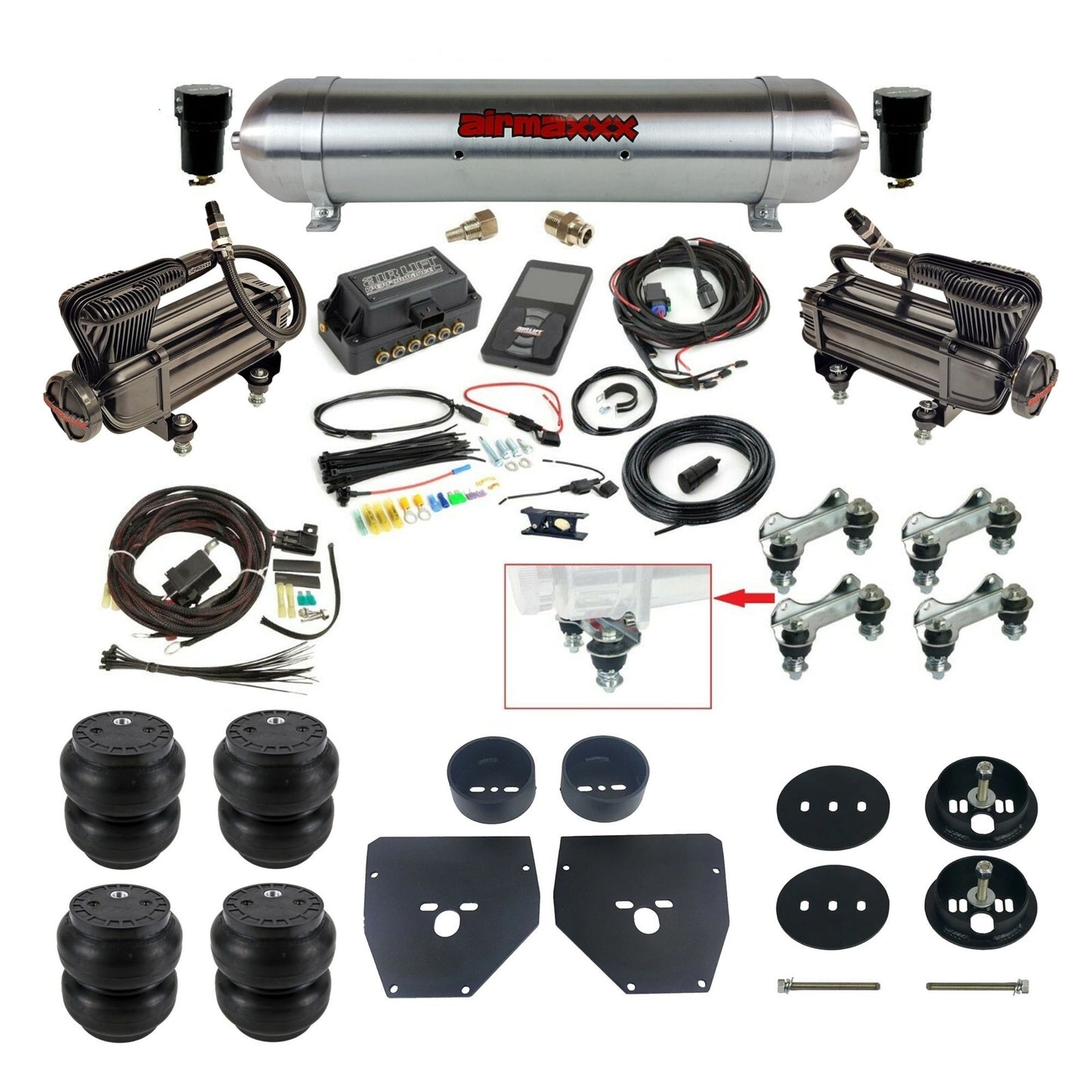 Air Lift 3P 27685 dual x-series compressors raw aluminum tank slam bags & airmaxxx brackets Air Ride Kit for 1963–72 Chevy C10 KC1063-XB2-57ARW-27685-WK-3P2SS7