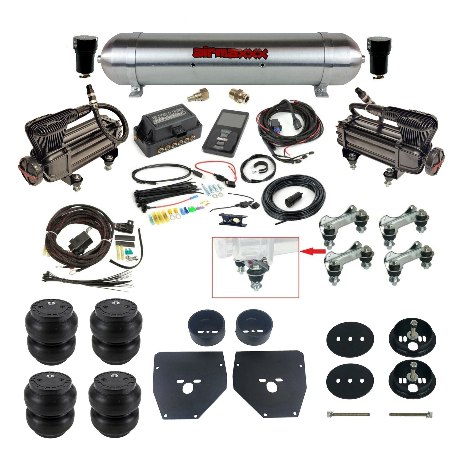 Air Lift 3P 27685 dual x-series compressors raw aluminum tank slam bags & airmaxxx brackets Air Ride Kit for 1963–72 Chevy C10 KC1063-XB2-57ARW-27685-WK-3P2SS7