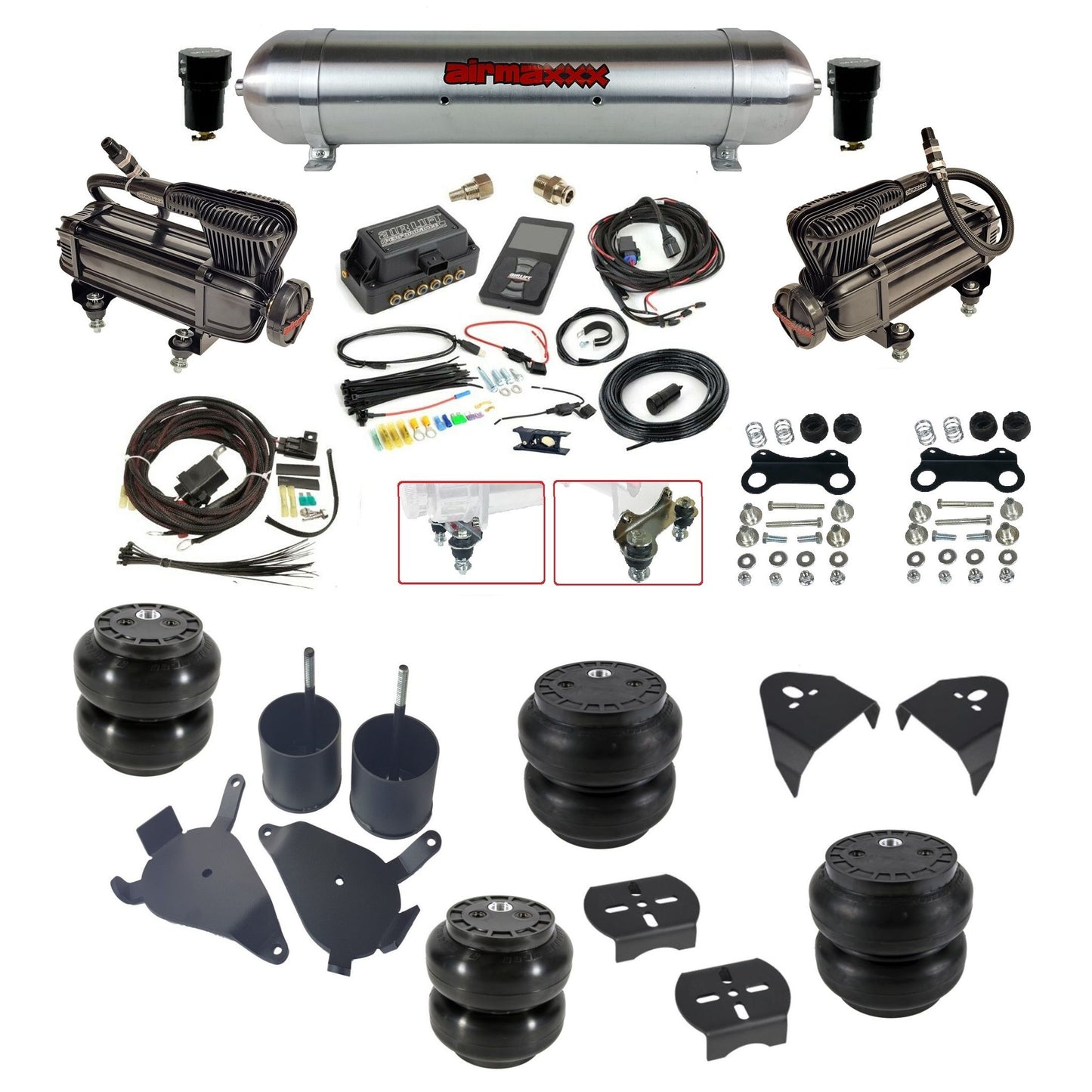 Air Lift 3P 27685 dual x-series compressors raw aluminum tank slam bags & airmaxxx brackets Air Ride Kit for 1982–2005 S10/S15/Sonoma KS10-XB2-57ARW-27685-WK-3P2SS6SS7