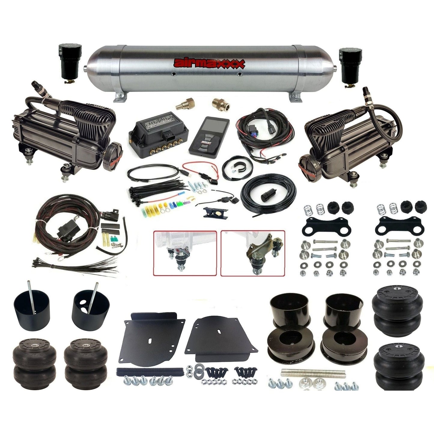 Air Lift 3P 27685 dual x-series  compressors raw aluminum tank & slam bags w/airmaxxx brackets Air Ride Kit for 1964–72 GM A-Body KABDY-XB2-57ARW-27685-WK-3P2SS6SS7