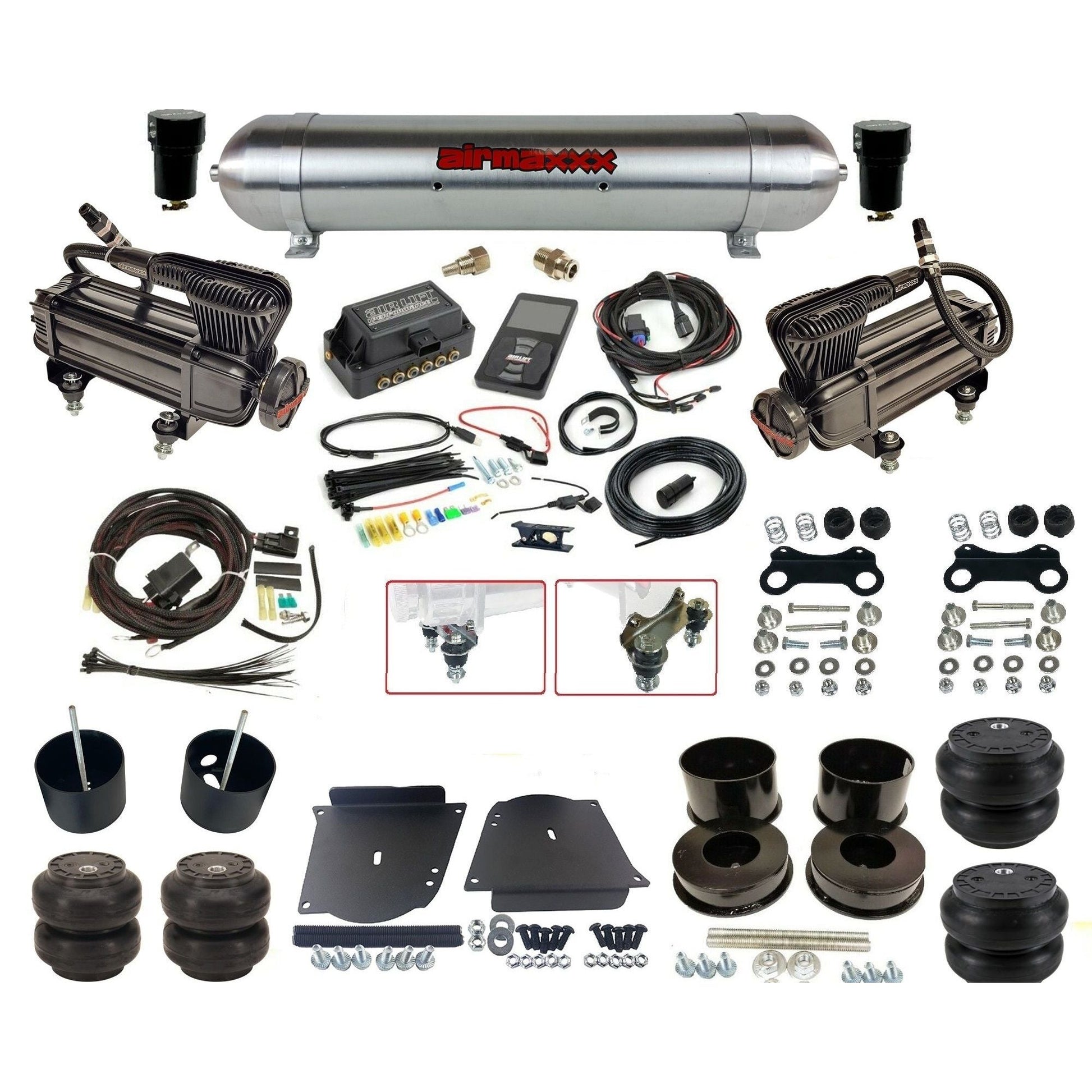 Air Lift 3P 27685 dual x-series  compressors raw aluminum tank & slam bags w/airmaxxx brackets Air Ride Kit for 1964–72 GM A-Body KABDY-XB2-57ARW-27685-WK-3P2SS6SS7