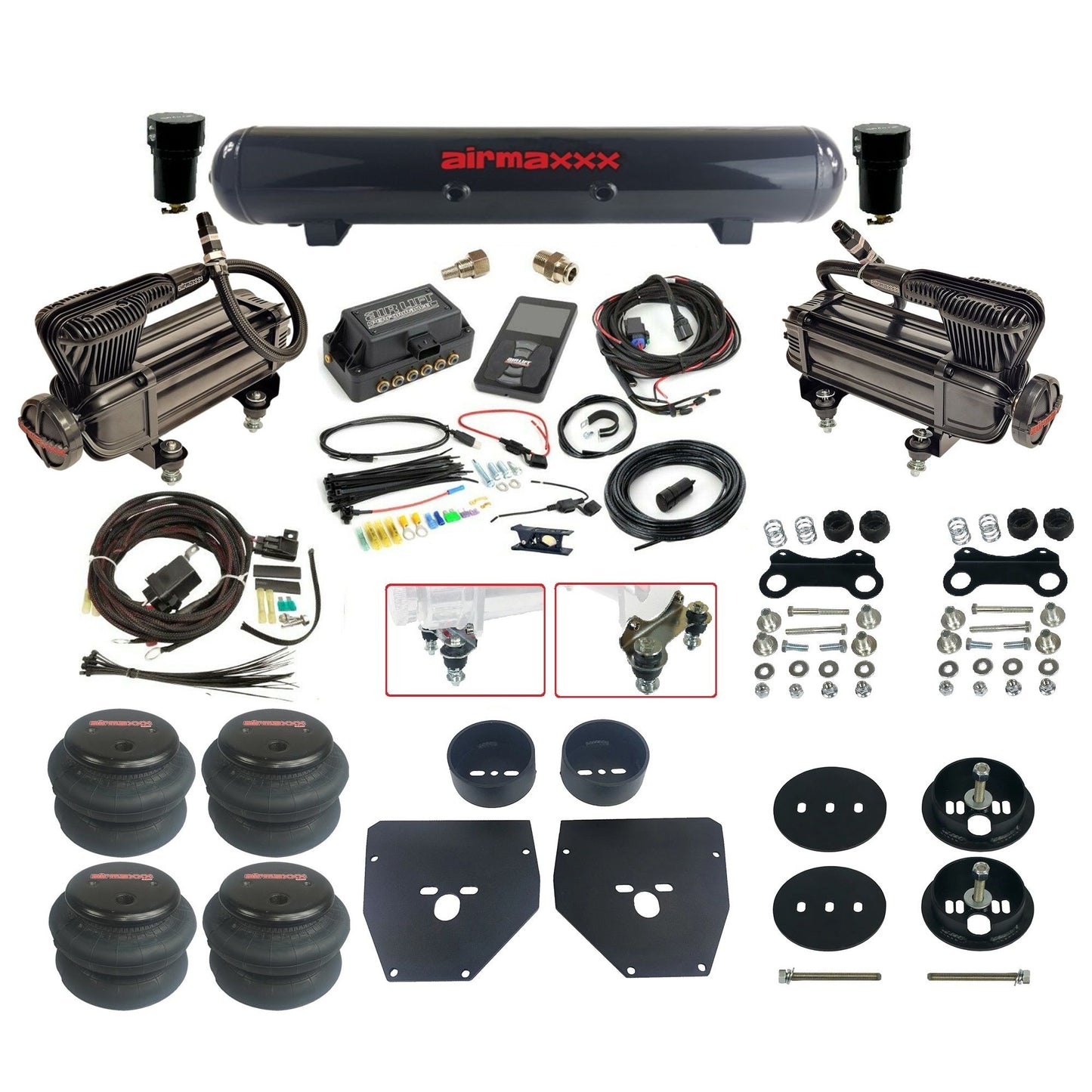Air Lift 3P 27685 dual x-series compressors steel tank 2600 bags & airmaxxx brackets Air Ride Kit for 1963–72 Chevy C10 KC1063-XB2-57S-27685-WK-3P2