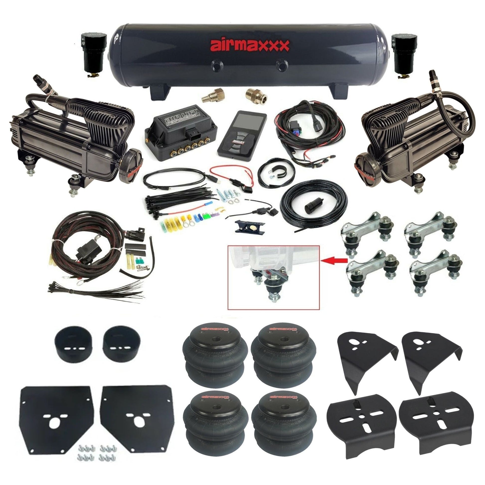Air Lift 3P 27685 dual x-series compressors steel tank 2600 bags & airmaxxx brackets Air Ride Kit for 1973–87 Chevy C10 KC1073-XB2-57S-27685-WK-3P2