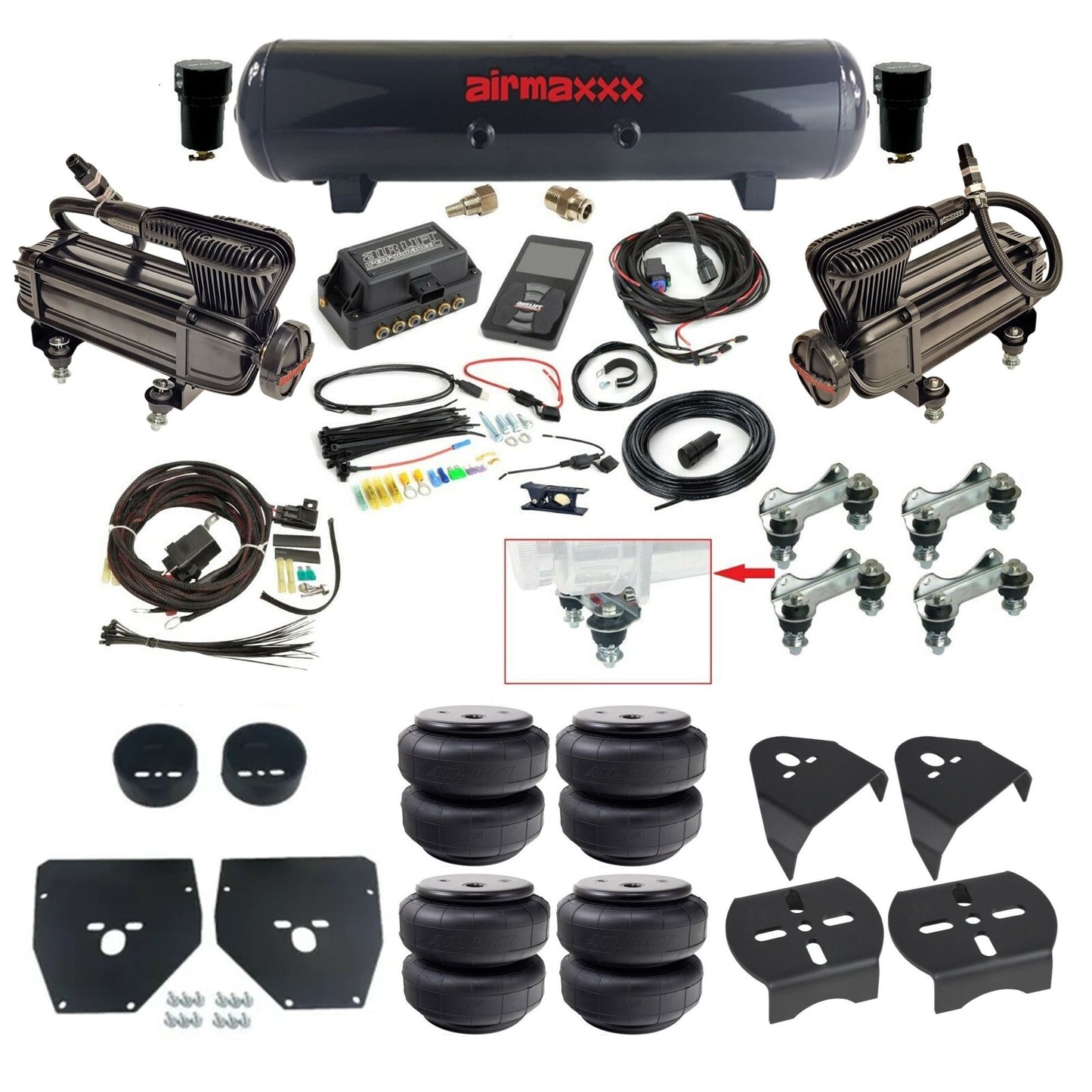 Air Lift 3P 27685 dual x-series compressors steel tank airlift bags & airmaxxx brackets Air Ride Kit for 1973–87 Chevy C10 KC1073-XB2-57S-27685-WK-3P2D26