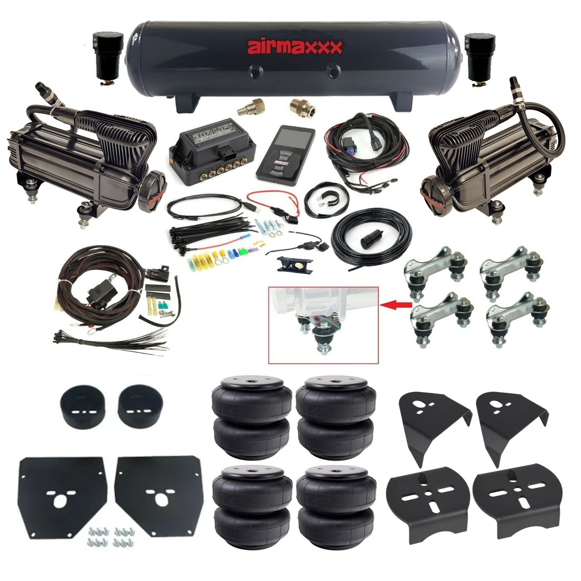 Air Lift 3P 27685 dual x-series compressors steel tank airlift bags & airmaxxx brackets Air Ride Kit for 1973–87 Chevy C10 KC1073-XB2-57S-27685-WK-3P2D26