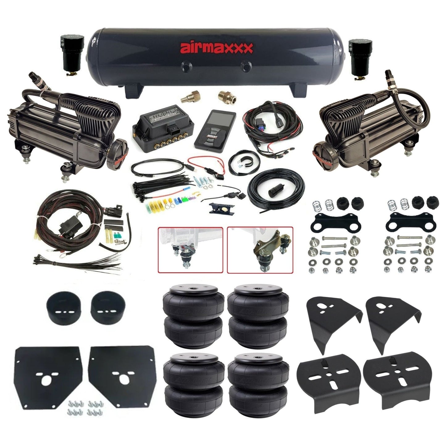 Air Lift 3P 27685 dual x-series compressors steel tank airlift bags & airmaxxx brackets Air Ride Kit for 1973–87 Chevy/GMC C10 KC1073-XB2-57S-27685-WK-3P2D26