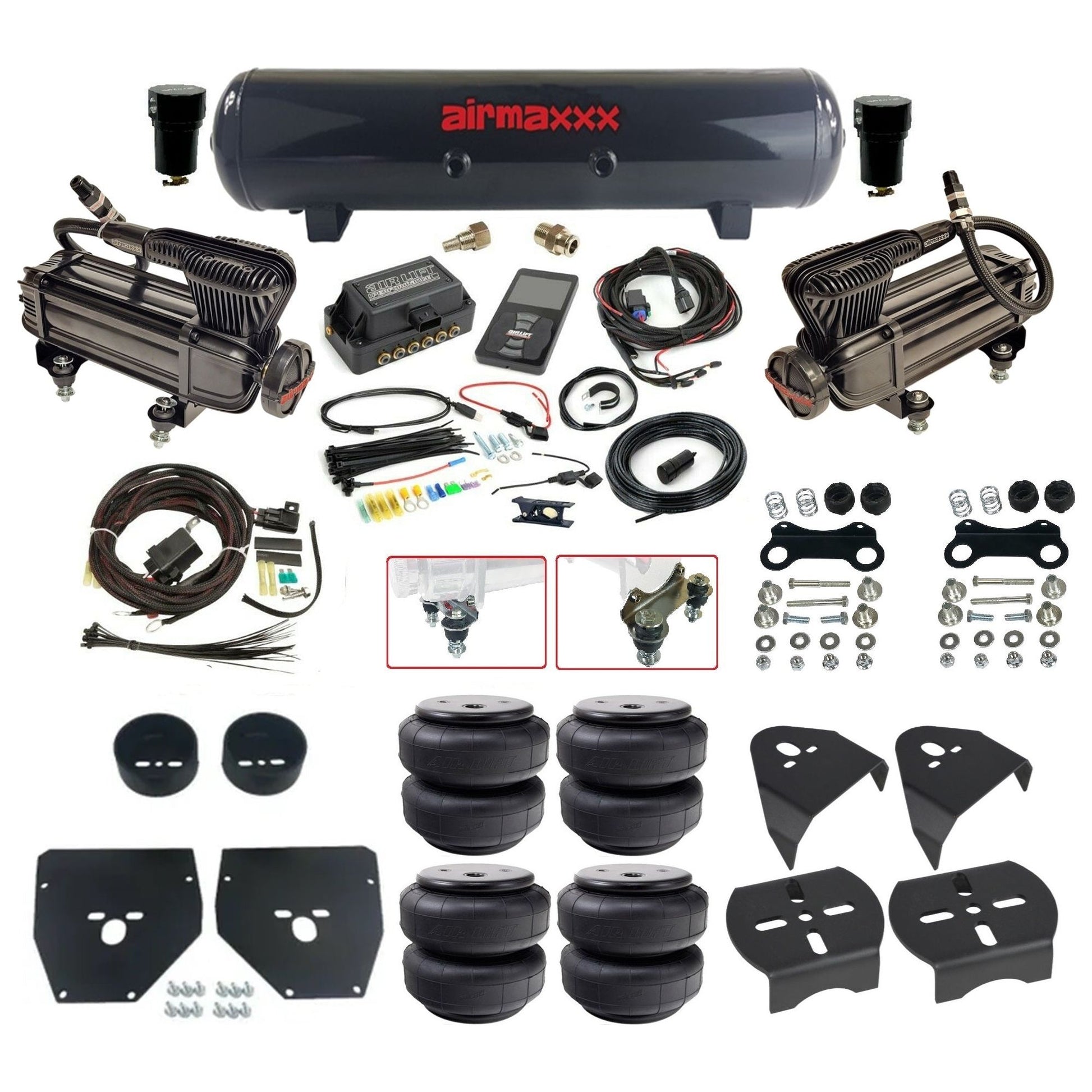 Air Lift 3P 27685 dual x-series compressors steel tank airlift bags & airmaxxx brackets Air Ride Kit for 1973–87 Chevy/GMC C10 KC1073-XB2-57S-27685-WK-3P2D26