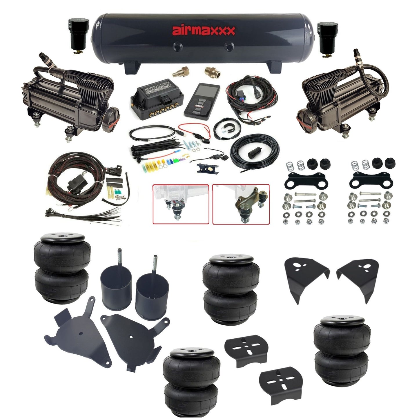 Air Lift 3P 27685 dual x-series compressors steel tank airlift bags & airmaxxx brackets Air Ride Kit for 1982–2005 S10/S15/Sonoma KS10-XB2-57S-27685-WK-3P2D25