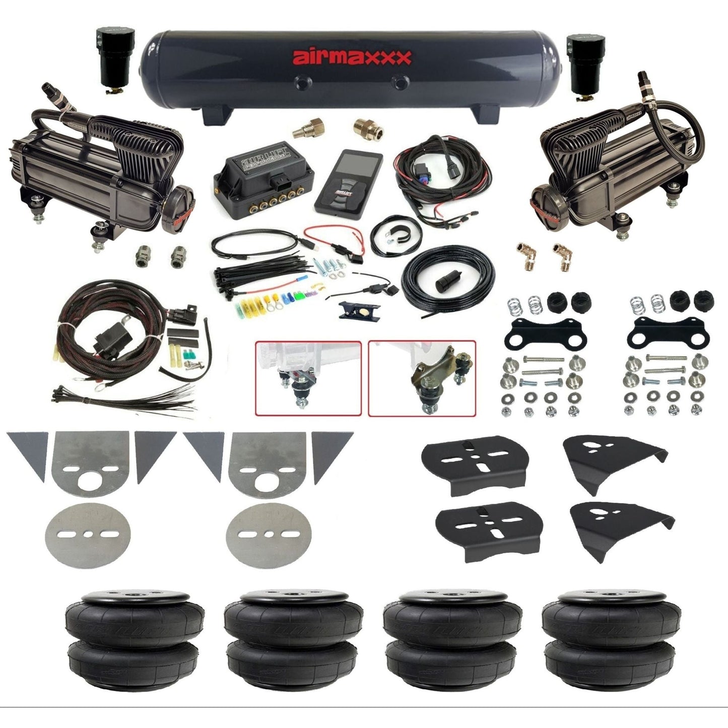 Air Lift 3P 27685 dual x-series  compressors steel tank airlift bags & brackets Air Ride Kit for Import Mini Trucks KTOR-XB2-57S-27685-WK-3P2D25