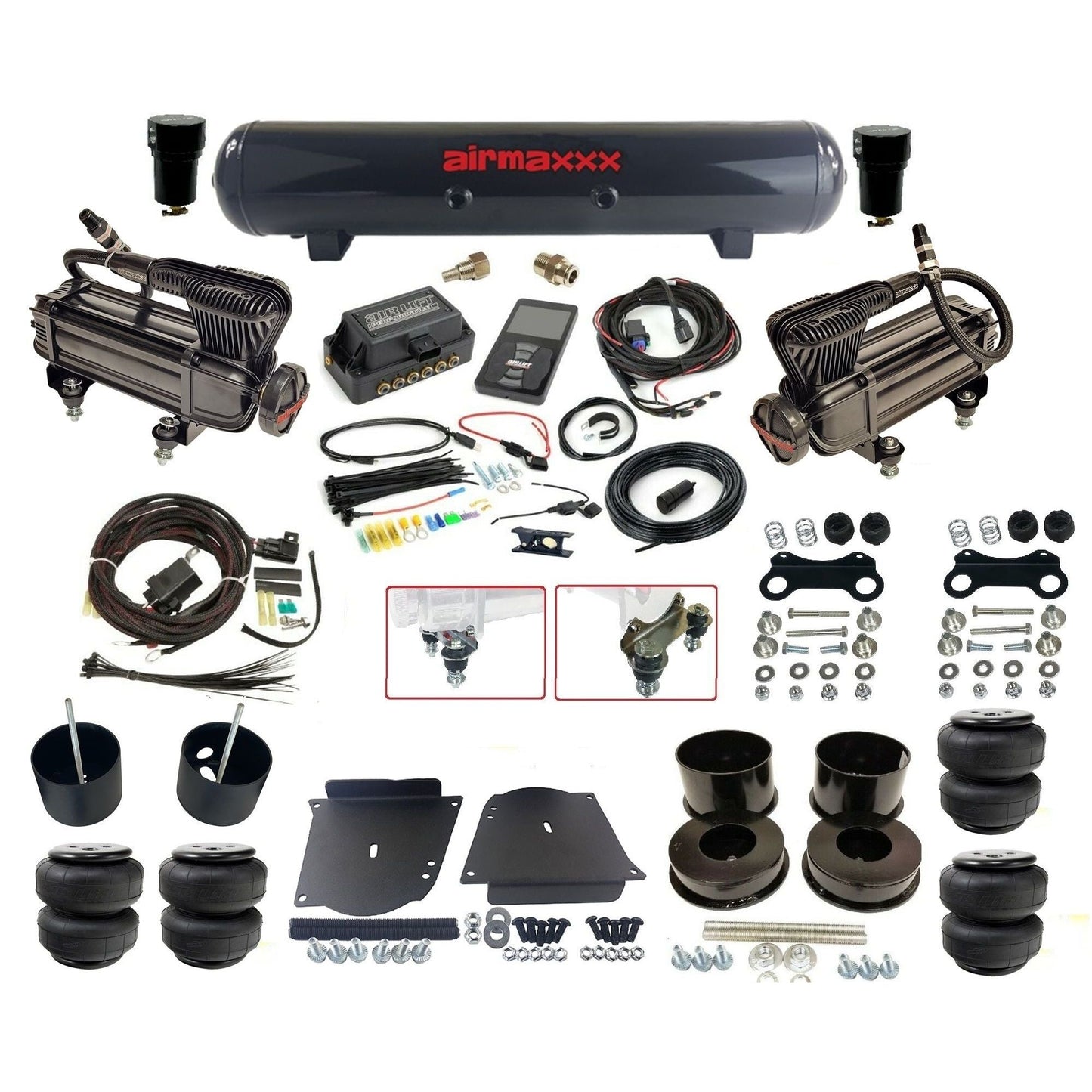 Air Lift 3P 27685 dual x-series  compressors steel tank & airlift bags w/airmaxxx brackets Air Ride Kit for 1964–72 GM A-Body ABDY-XB2-57S-27685-WK-3P2D25