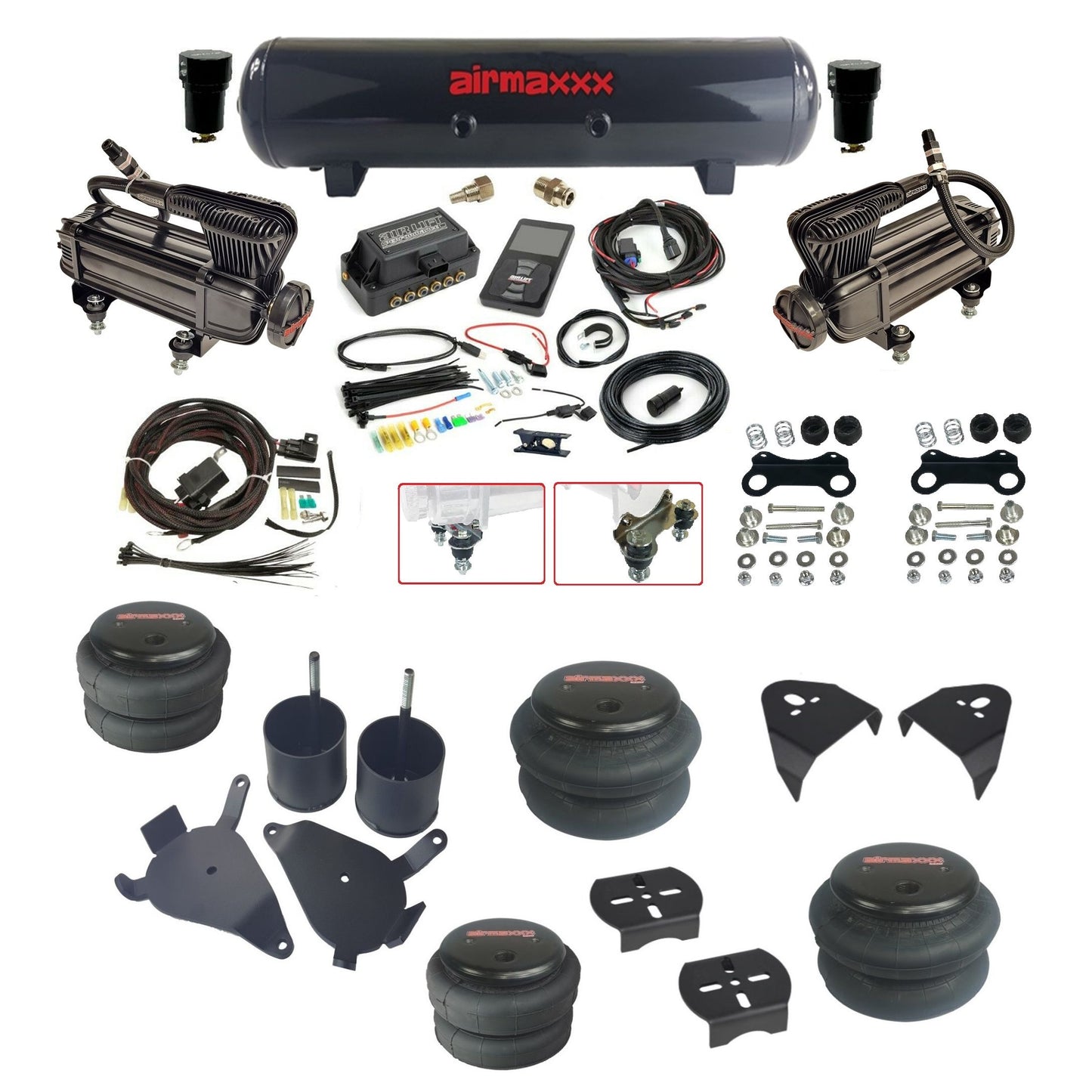 Air Lift 3P 27685 dual x-series compressors steel tank bags & airmaxxx brackets Air Ride Kit for 1982–2005 S10/S15/Sonoma KS10-XB2-57S-27685-WK-3P2