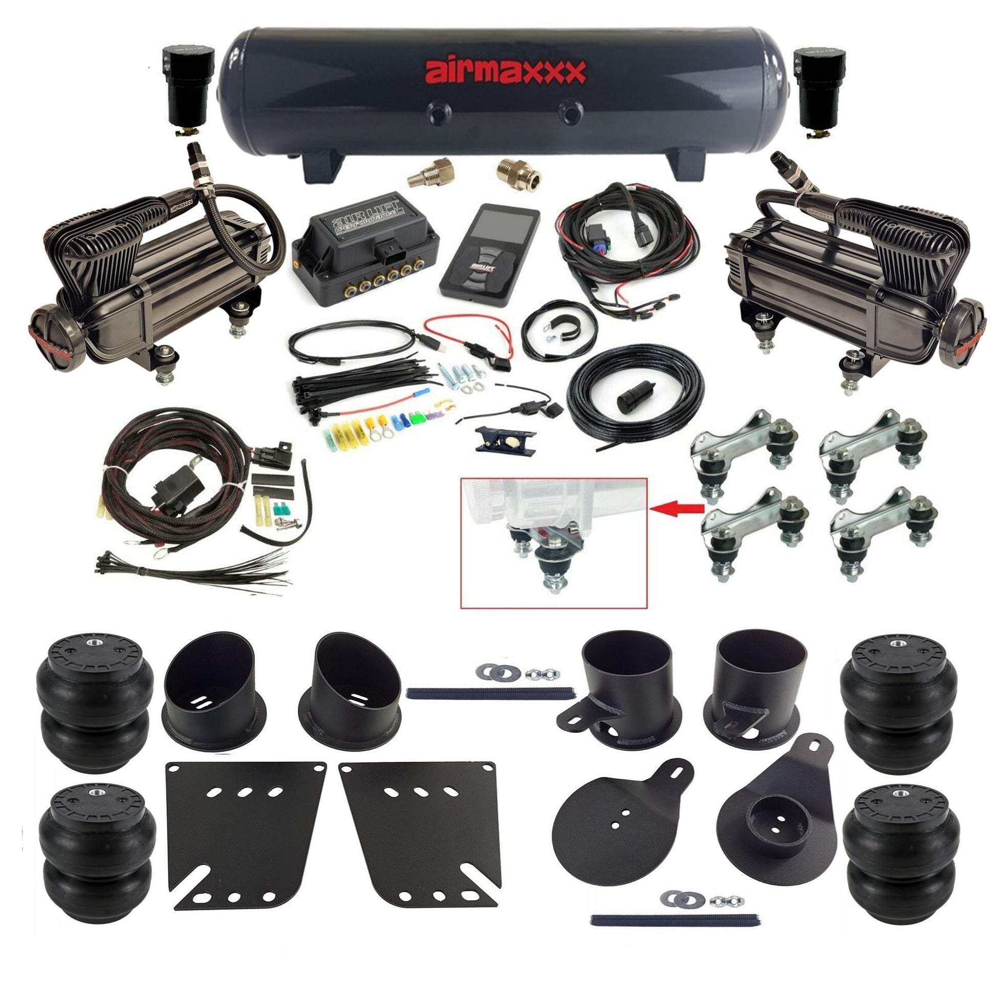 Air Lift 3P 27685 dual x-series  compressors steel tank slam bags & airmaxxx brackets Air Ride Kit for 1958–64 Chevy Impala KIMP58-XB2-57S-27685-WK-3P2.SS7