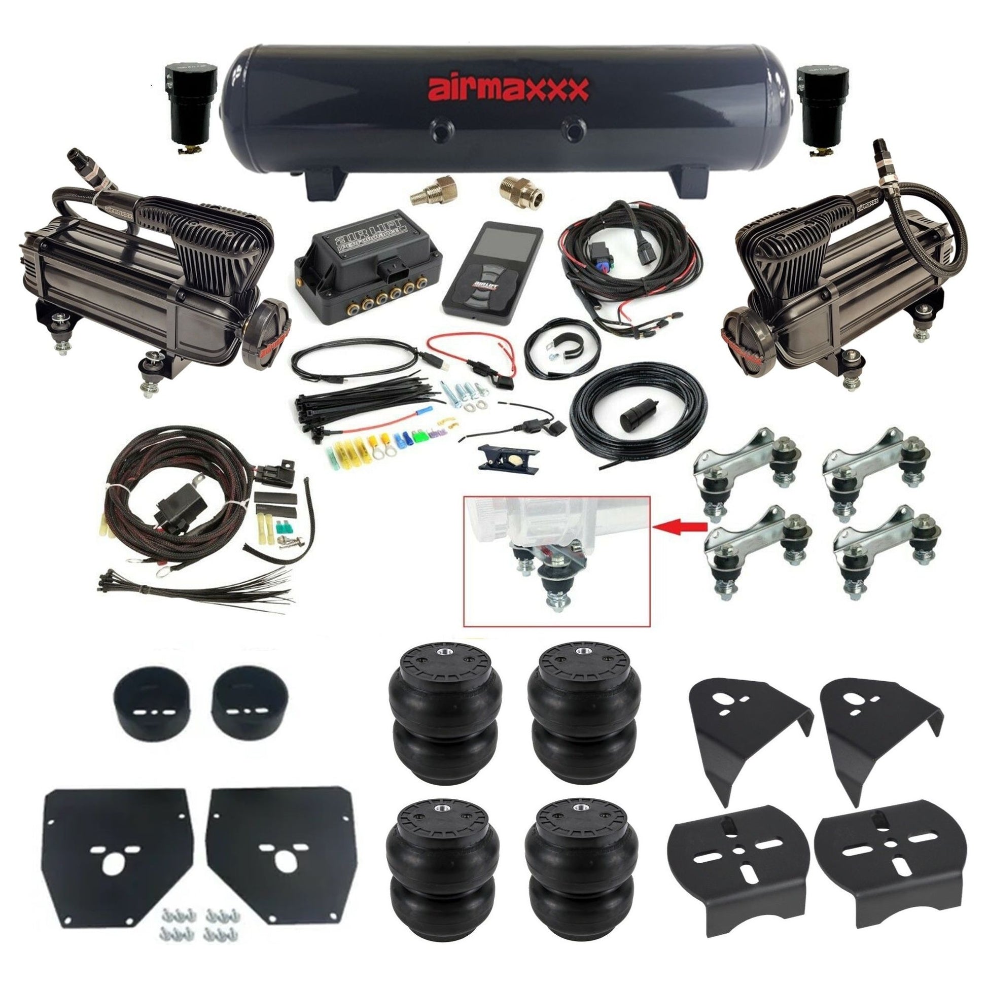 Air Lift 3P 27685 dual x-series compressors steel tank slam bags & airmaxxx brackets Air Ride Kit for 1973–87 Chevy C10 KC1073-XB2-57S-27685-WK-3P2SS7
